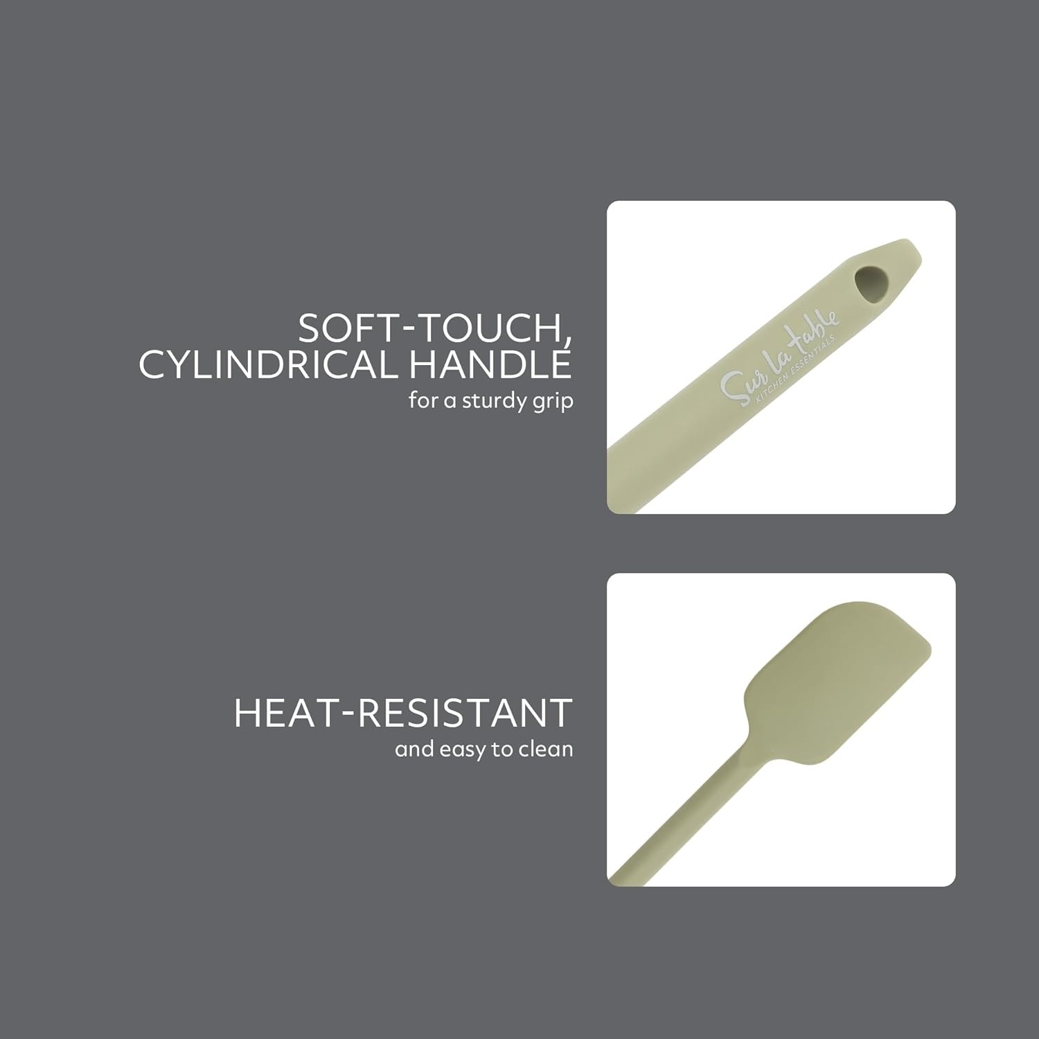 image:imageSur La Table Kitchen Essential Mealcraft Silicone Slotted Turner TaupeJuniper Green Silicone