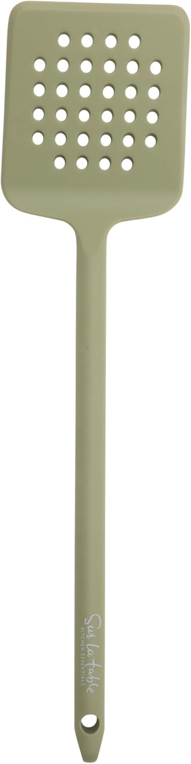 image:imageSur La Table Kitchen Essential Mealcraft Silicone Slotted Turner TaupeJuniper Green Silicone