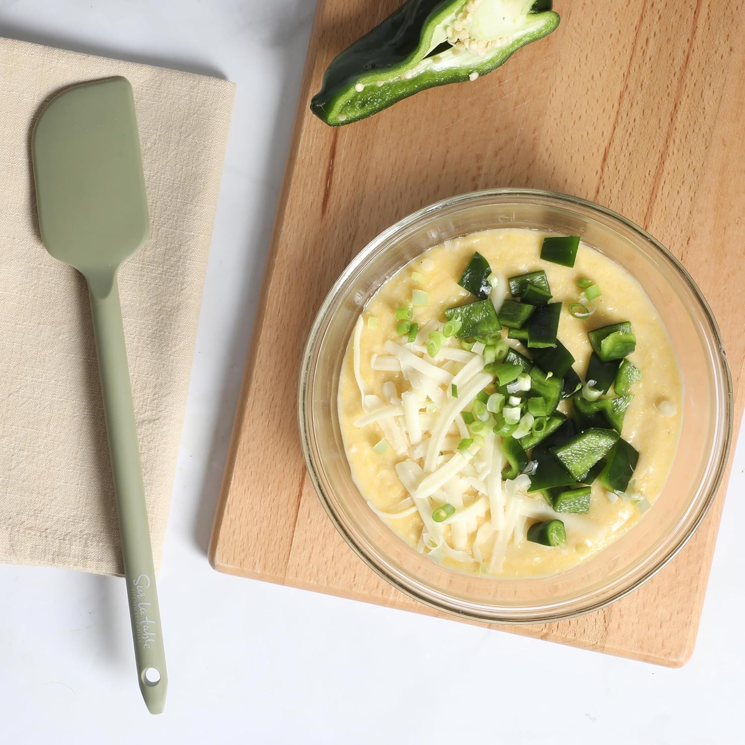image:imageSur La Table Kitchen Essential Mealcraft Silicone Slotted Turner TaupeJuniper Green Silicone