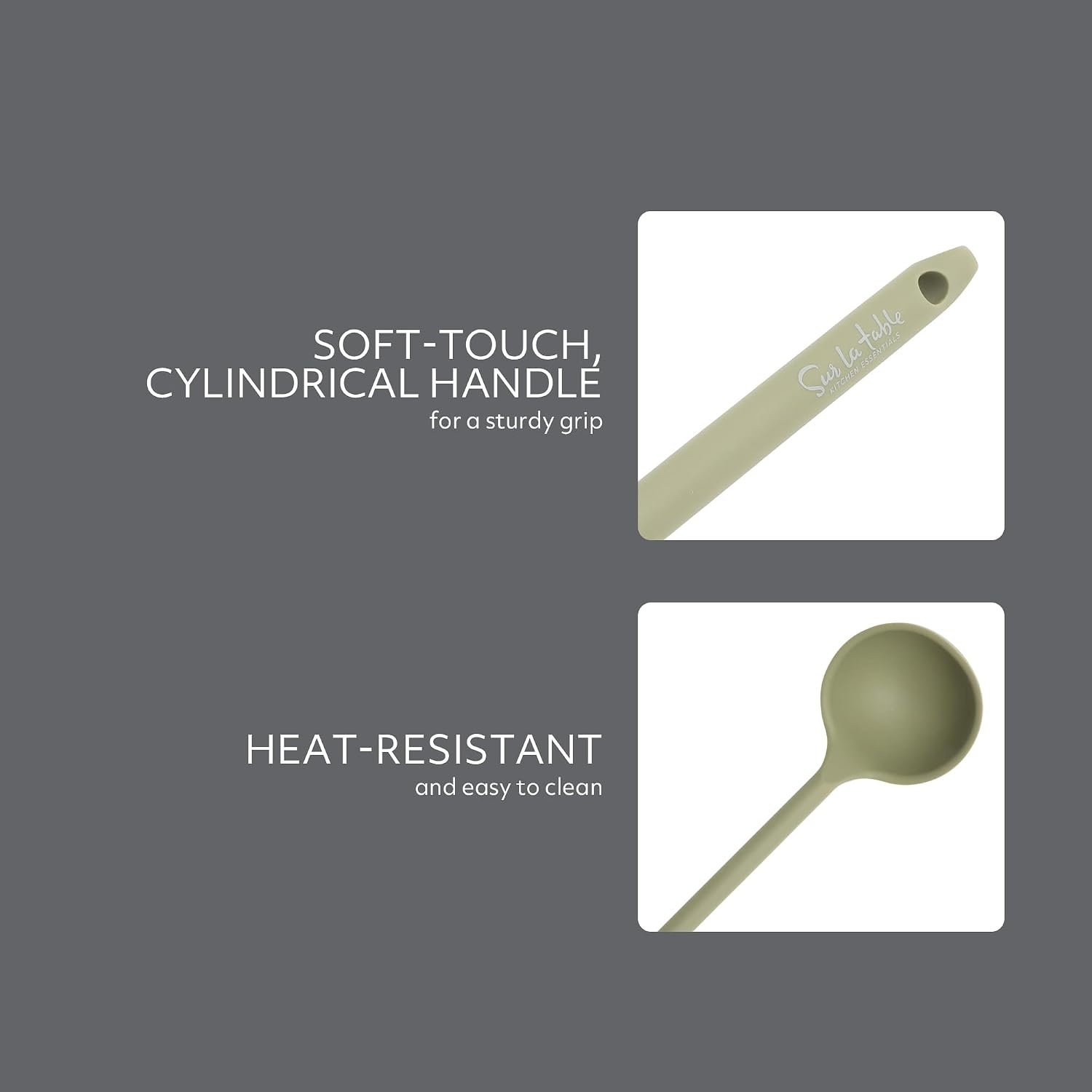 image:imageSur La Table Kitchen Essential Mealcraft Silicone Slotted Turner TaupeJuniper Green Silicone