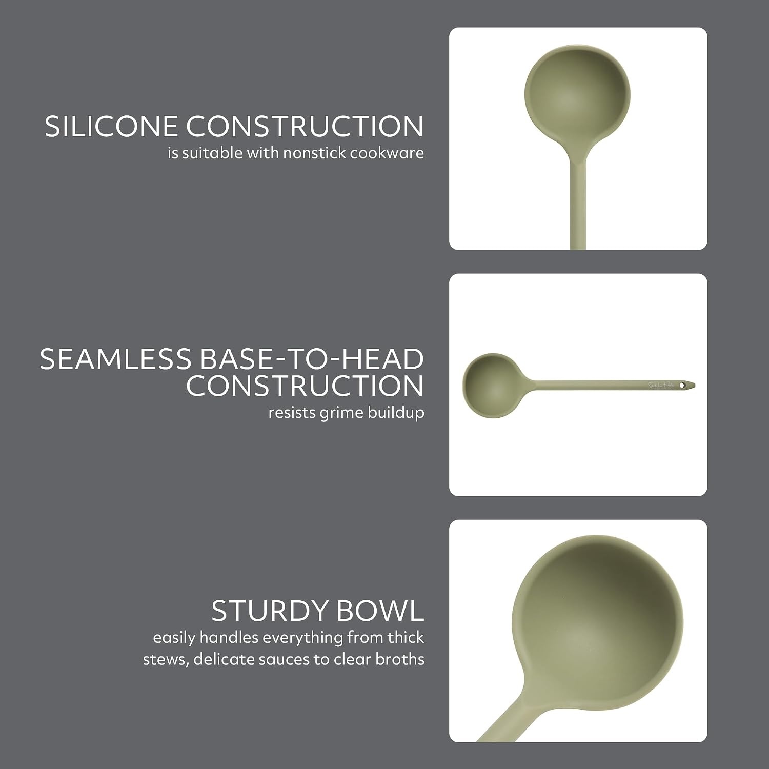 image:imageSur La Table Kitchen Essential Mealcraft Silicone Slotted Turner TaupeJuniper Green Silicone