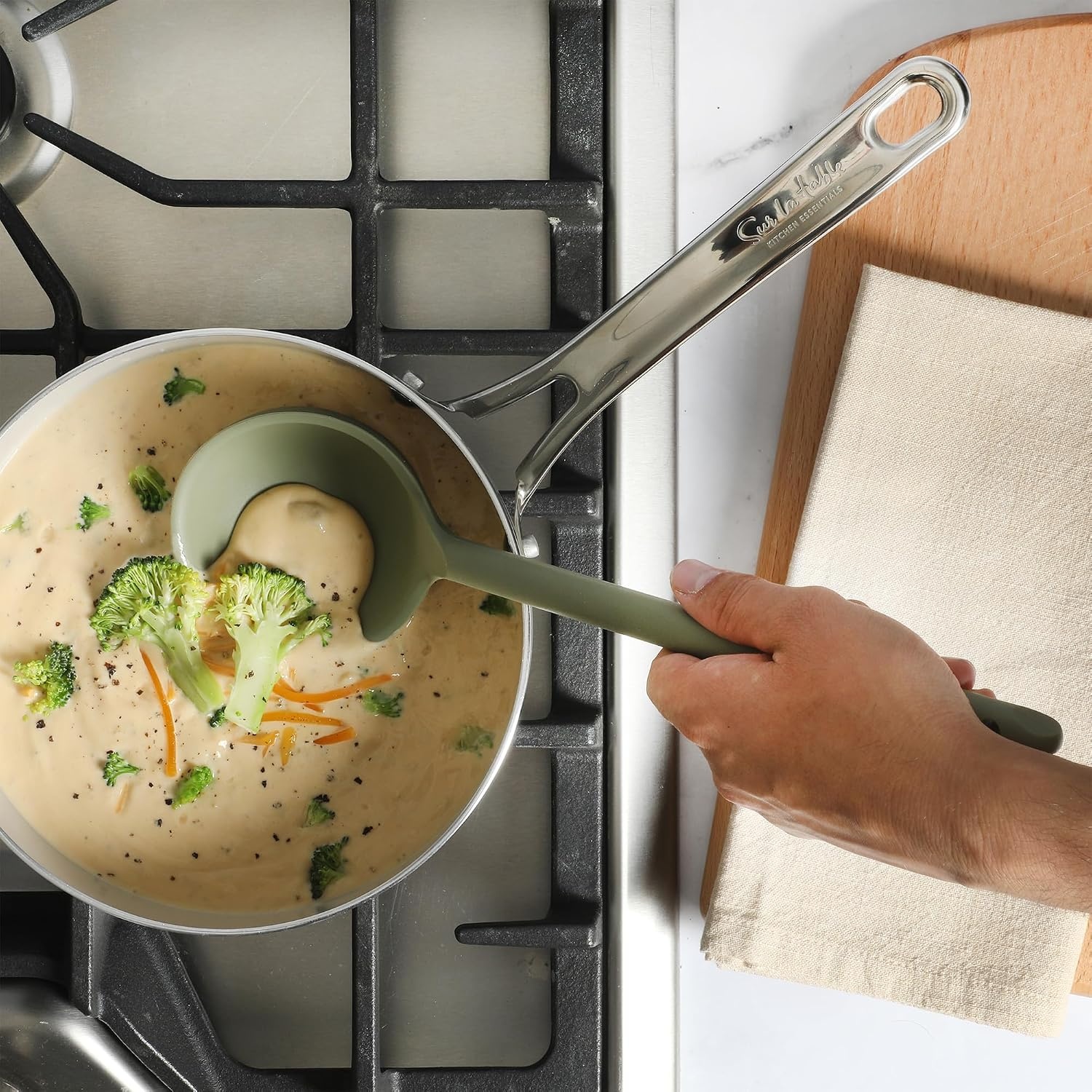 image:imageSur La Table Kitchen Essential Mealcraft Silicone Slotted Turner TaupeJuniper Green Silicone