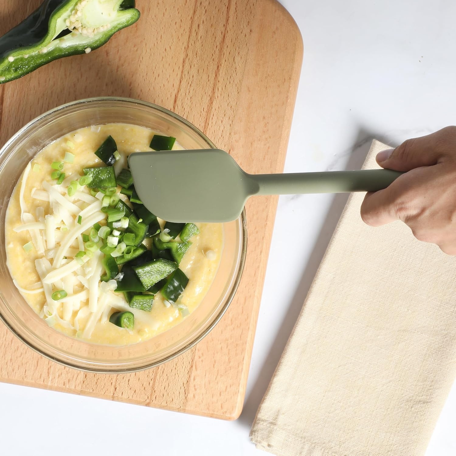 image:imageSur La Table Kitchen Essential Mealcraft Silicone Slotted Turner TaupeJuniper Green Silicone
