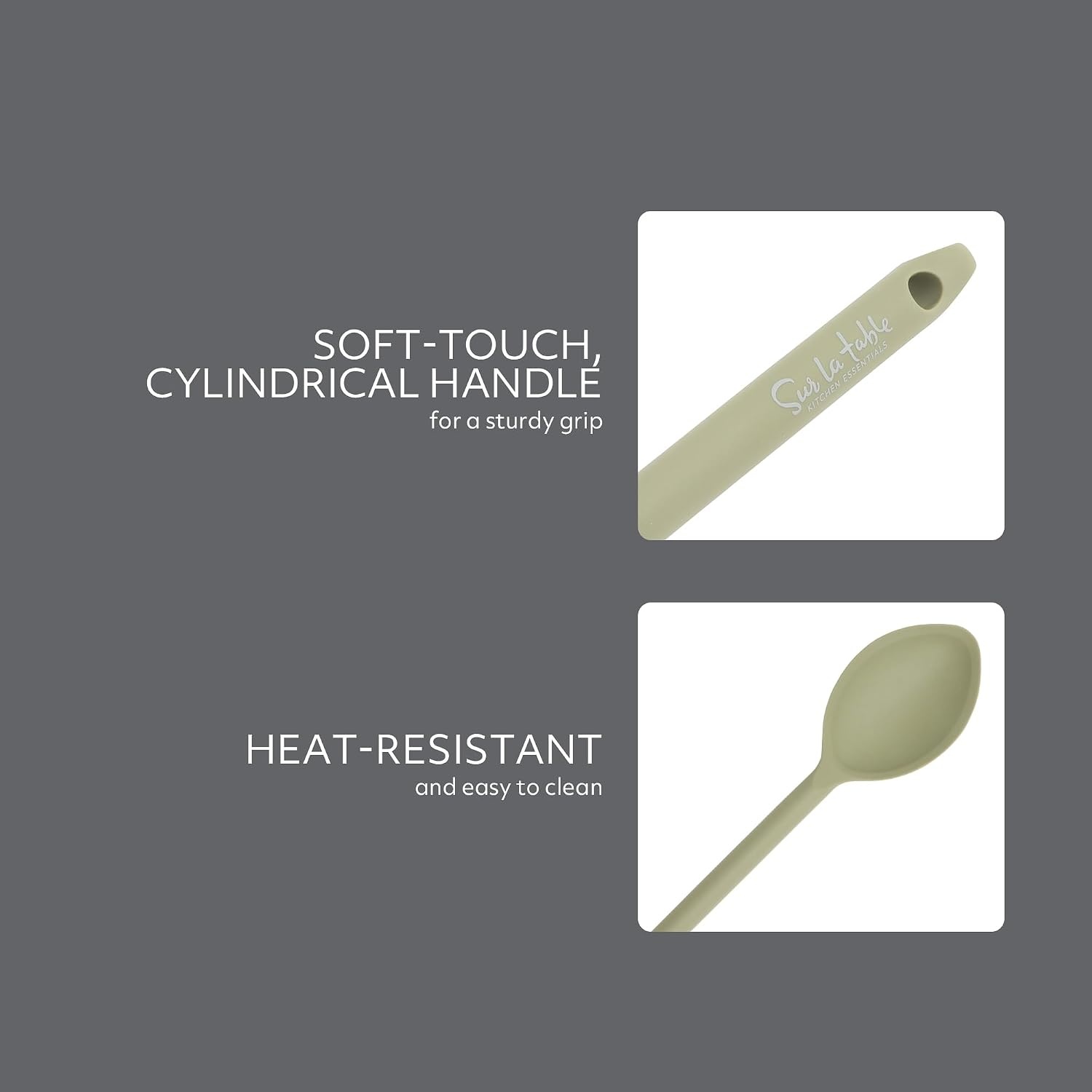 image:imageSur La Table Kitchen Essential Mealcraft Silicone Slotted Turner TaupeJuniper Green Silicone