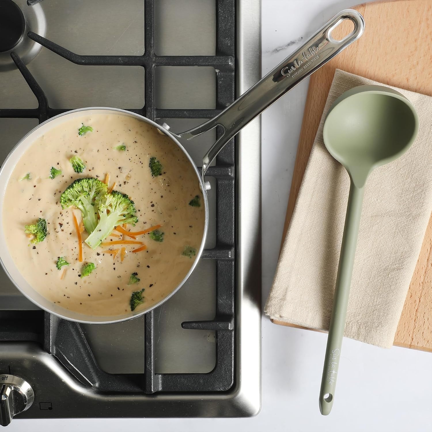 image:imageSur La Table Kitchen Essential Mealcraft Silicone Slotted Turner TaupeJuniper Green Silicone