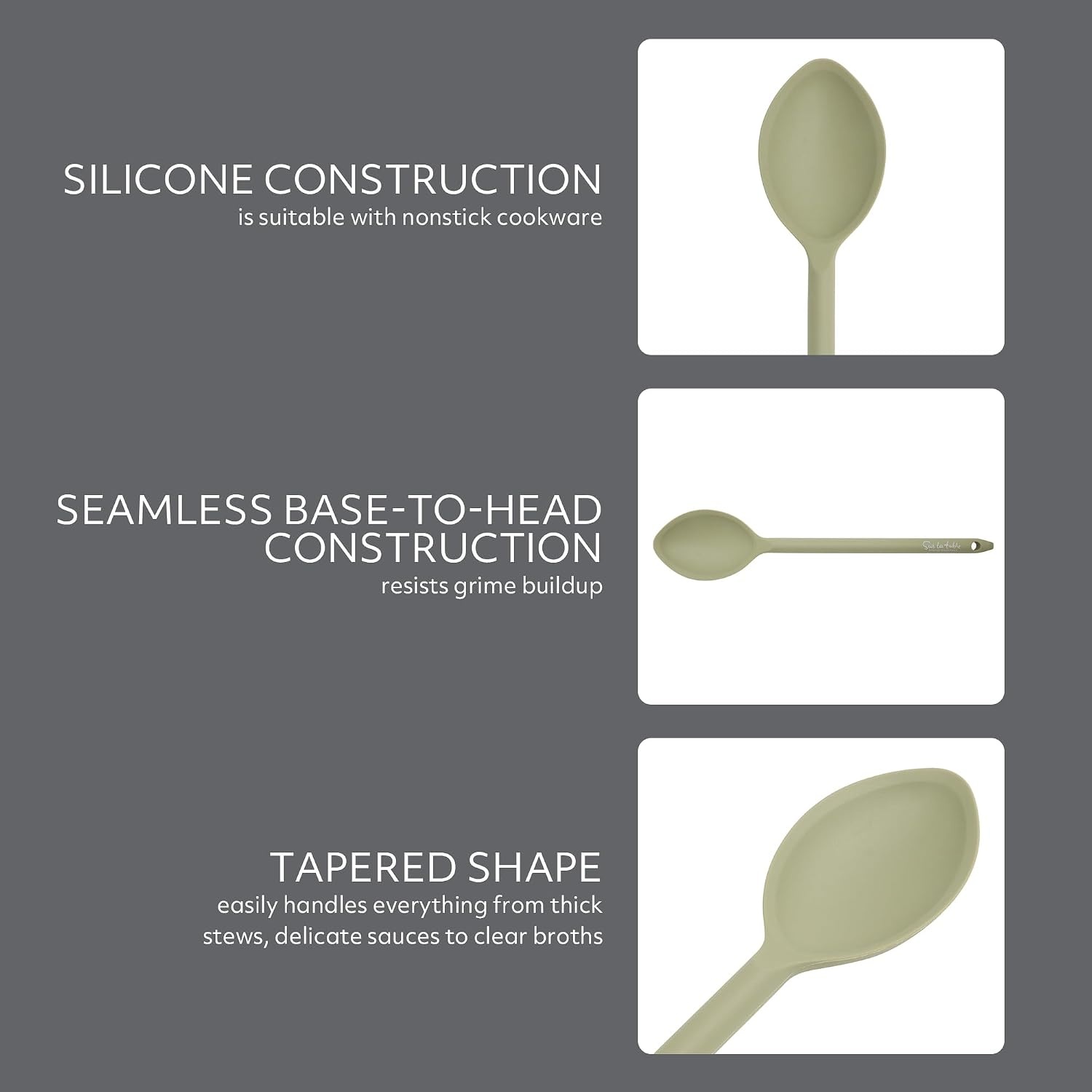 image:imageSur La Table Kitchen Essential Mealcraft Silicone Slotted Turner TaupeJuniper Green Silicone