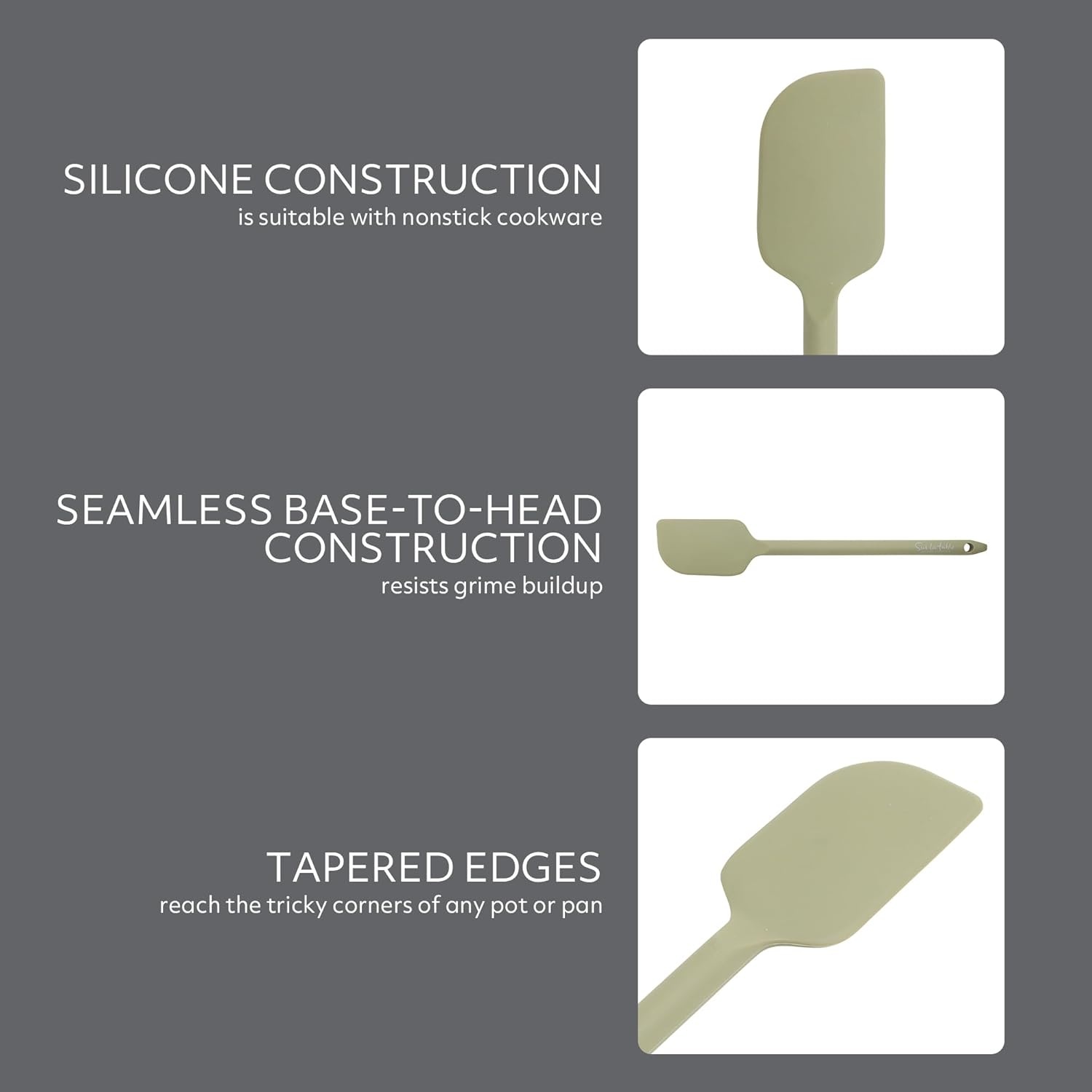 image:imageSur La Table Kitchen Essential Mealcraft Silicone Slotted Turner TaupeJuniper Green Silicone