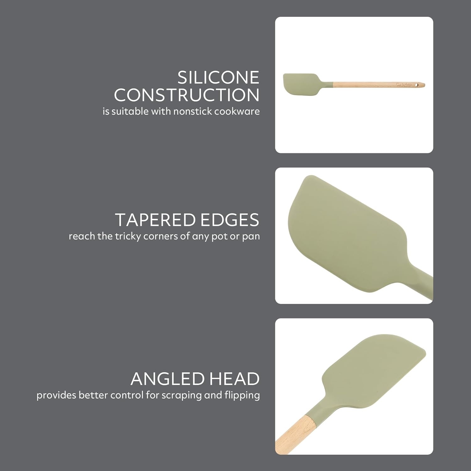 image:imageSur La Table Kitchen Essential Mealcraft Silicone Slotted Turner TaupeJuniper Green SiliconeBeechwood