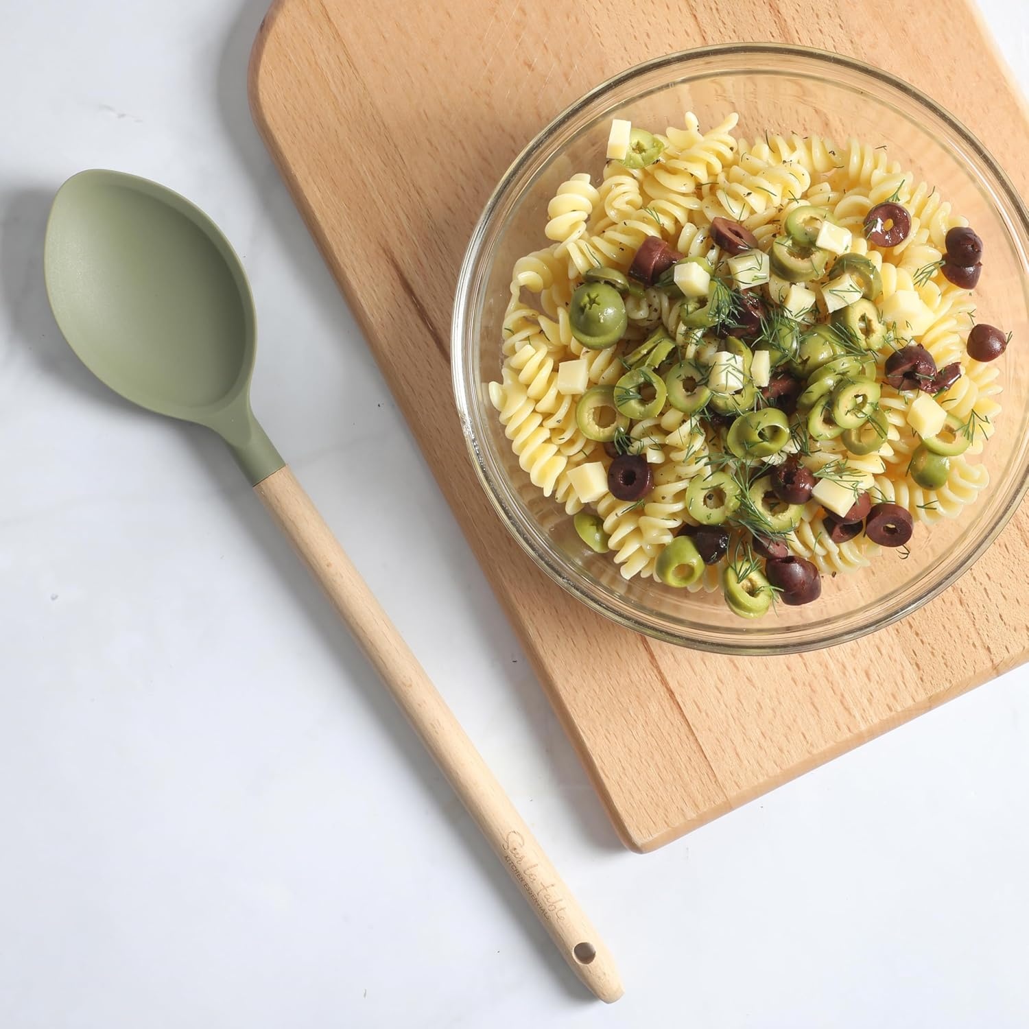 image:imageSur La Table Kitchen Essential Mealcraft Silicone Slotted Turner TaupeJuniper Green SiliconeBeechwood