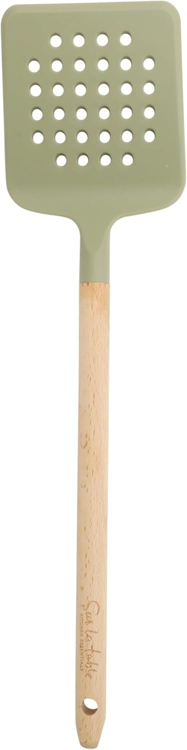 image:imageSur La Table Kitchen Essential Mealcraft Silicone Slotted Turner TaupeJuniper Green SiliconeBeechwood