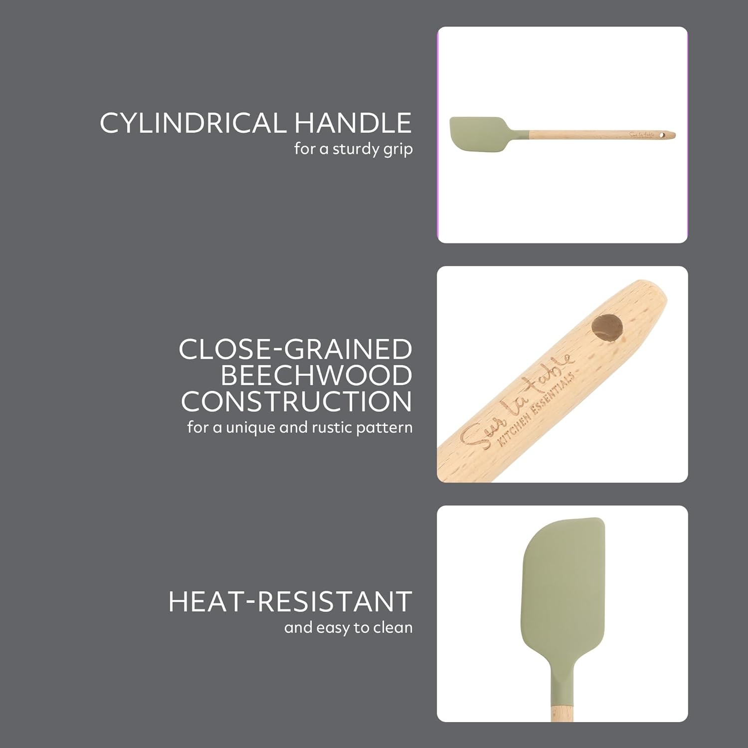 image:imageSur La Table Kitchen Essential Mealcraft Silicone Slotted Turner TaupeJuniper Green SiliconeBeechwood