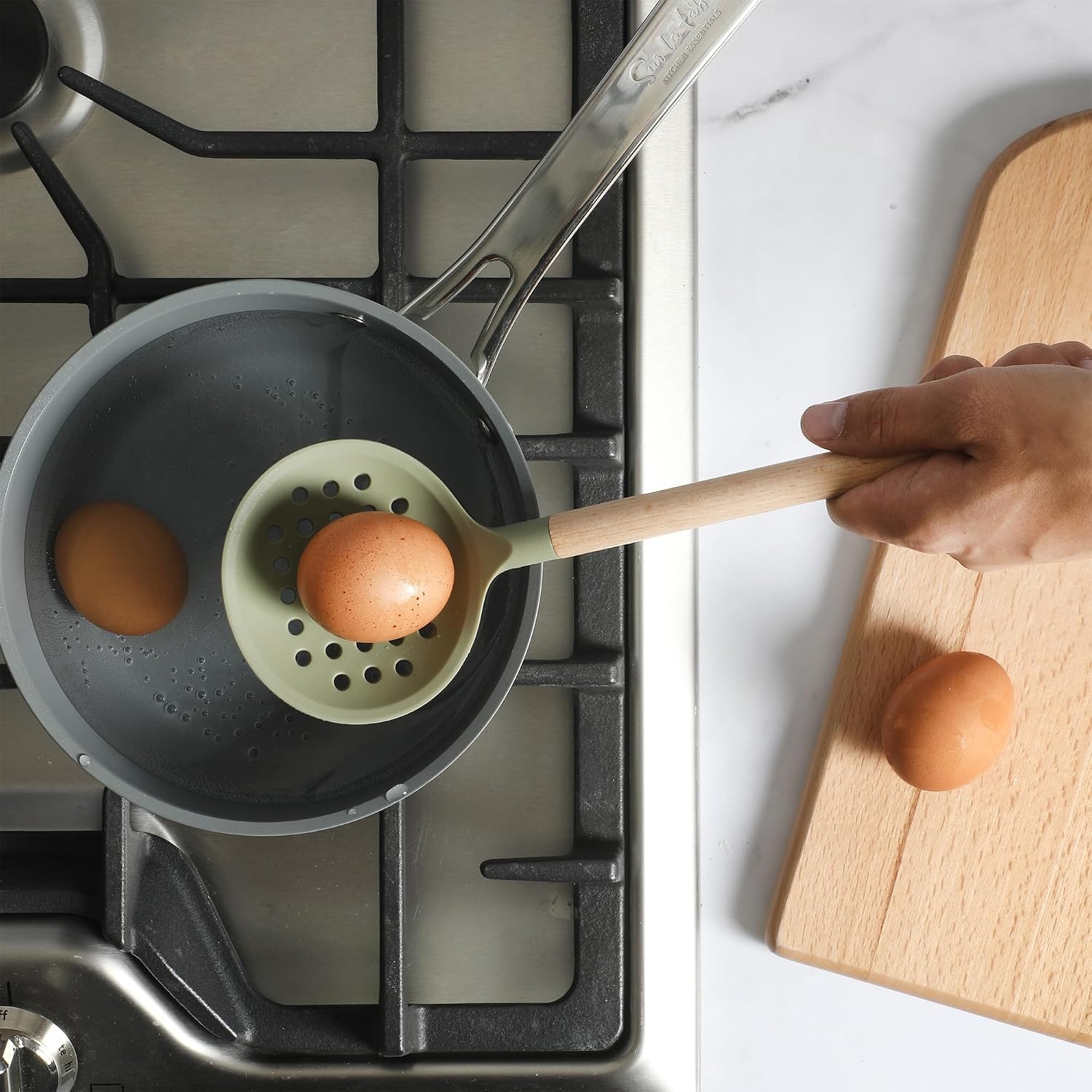 image:imageSur La Table Kitchen Essential Mealcraft Silicone Slotted Turner TaupeJuniper Green SiliconeBeechwood