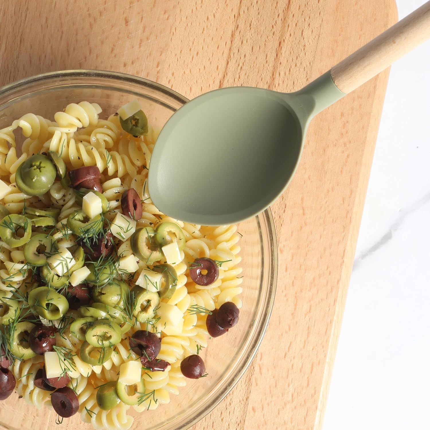 image:imageSur La Table Kitchen Essential Mealcraft Silicone Slotted Turner TaupeJuniper Green SiliconeBeechwood