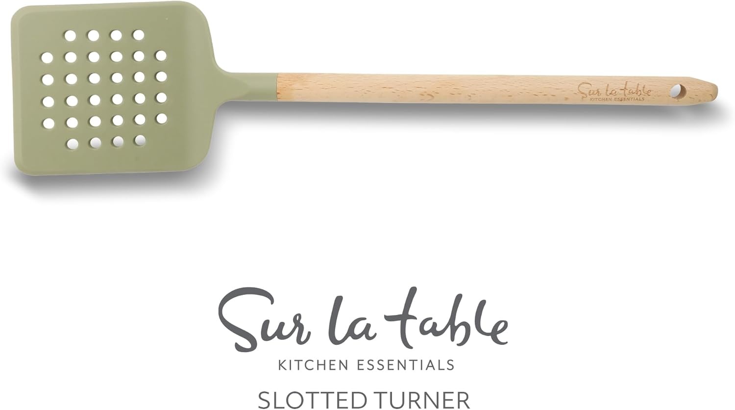 image:imageSur La Table Kitchen Essential Mealcraft Silicone Slotted Turner TaupeJuniper Green SiliconeBeechwood