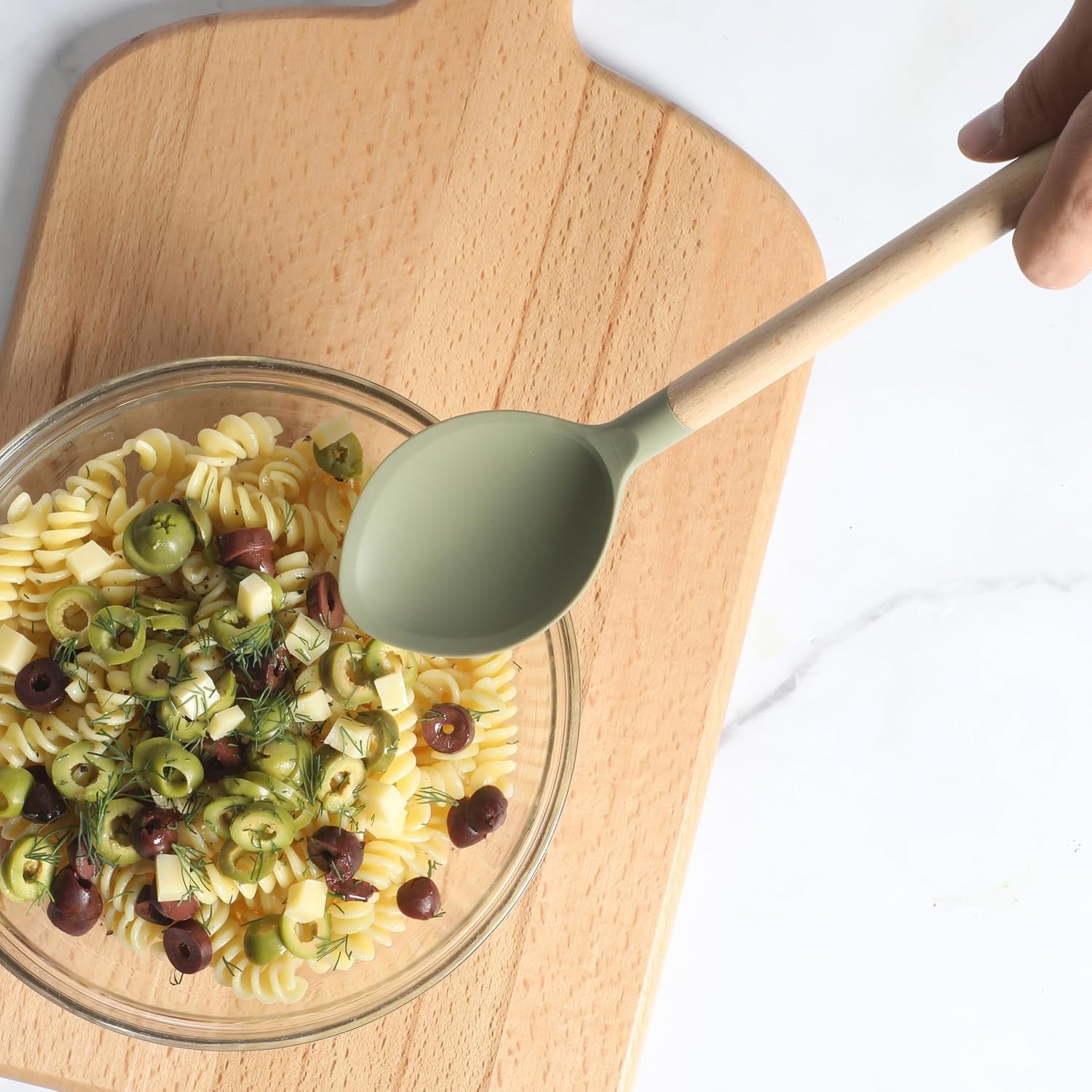 image:imageSur La Table Kitchen Essential Mealcraft Silicone Slotted Turner TaupeJuniper Green SiliconeBeechwood