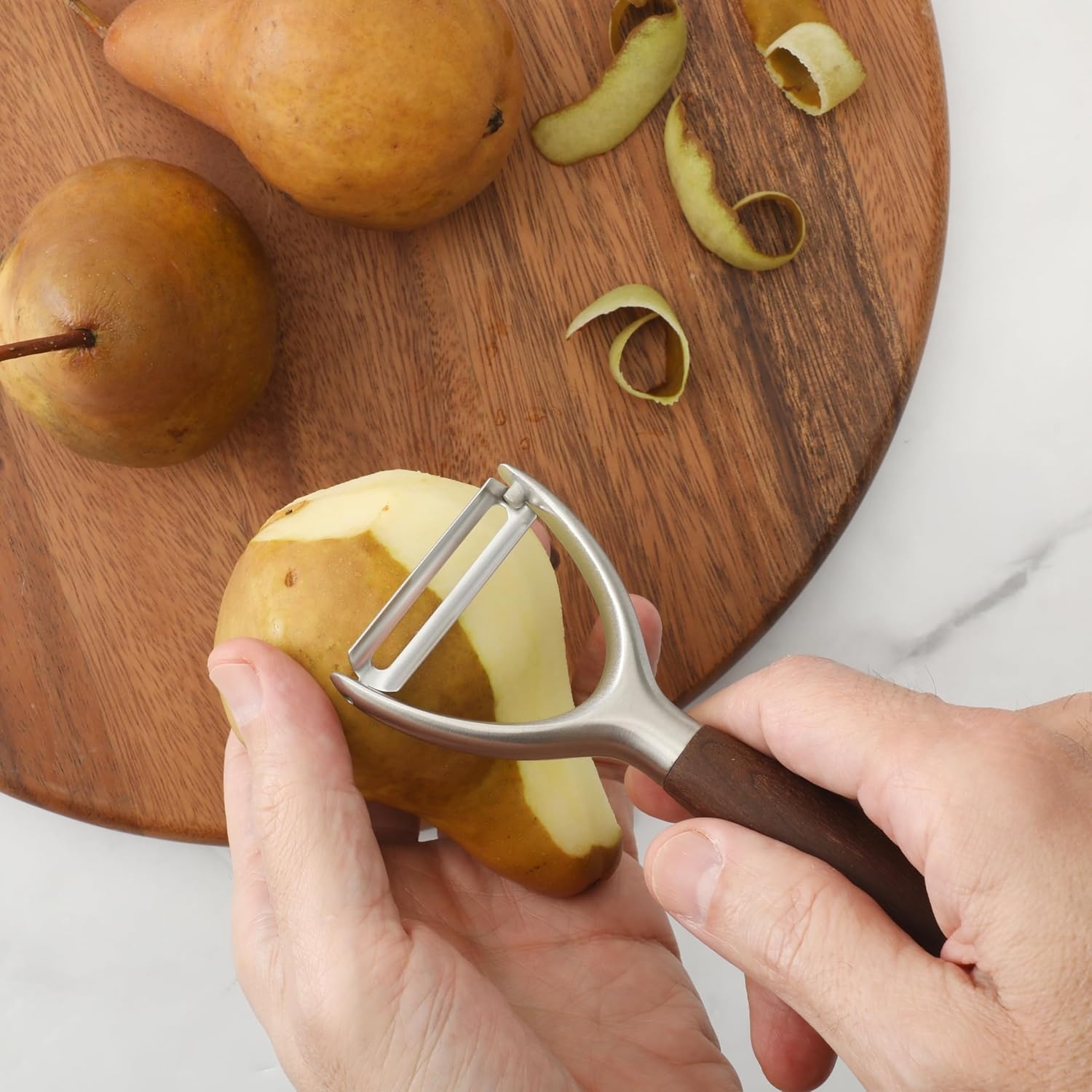 image:imageSur La Table Kitchen Essential Stainless Steel Vegetable Y Peeler WWalnut Wood Handle