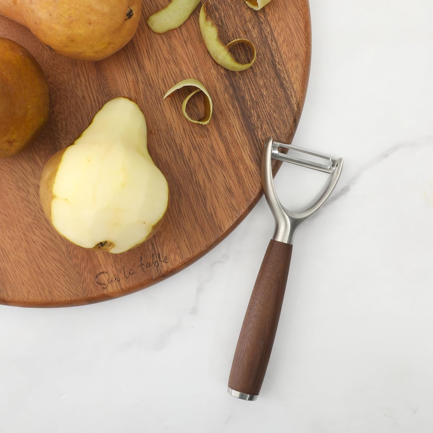 image:imageSur La Table Kitchen Essential Stainless Steel Vegetable Y Peeler WWalnut Wood Handle