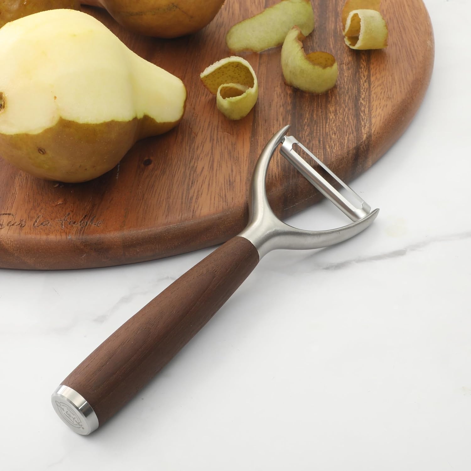 image:imageSur La Table Kitchen Essential Stainless Steel Vegetable Y Peeler WWalnut Wood Handle