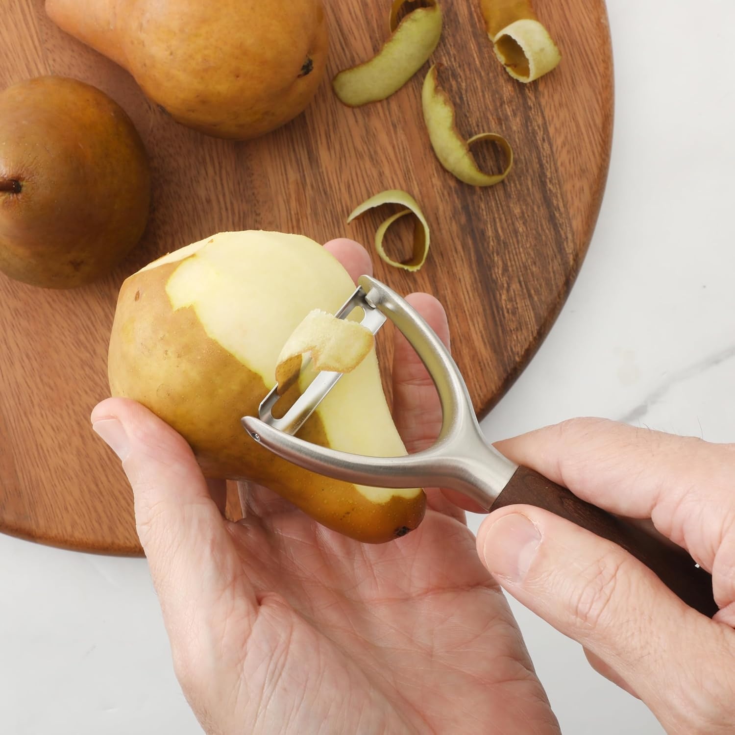 image:imageSur La Table Kitchen Essential Stainless Steel Vegetable Y Peeler WWalnut Wood Handle