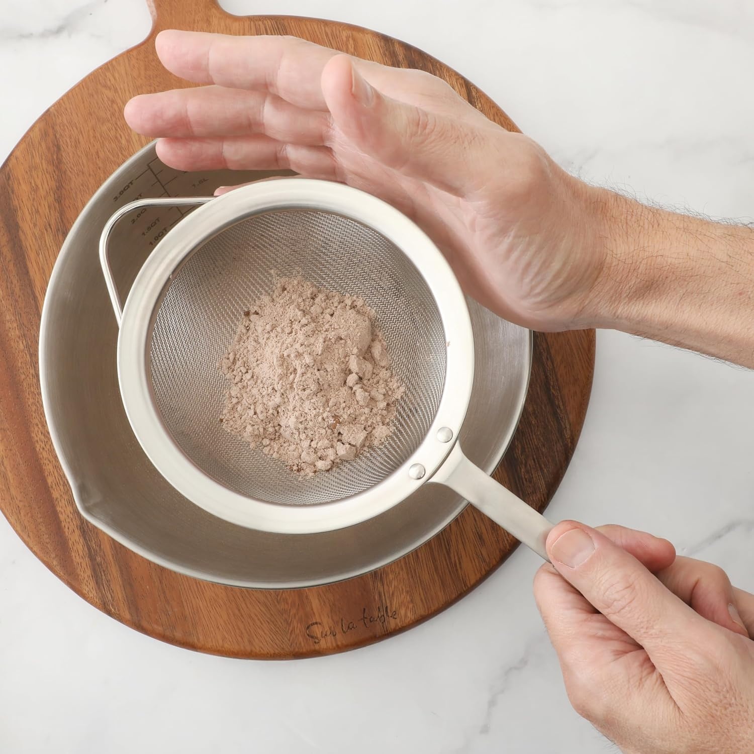 image:imageSur La Table Kitchen Essential Stainless Steel WWalnut Handle 55 Inch Mesh Strainer and Sifter