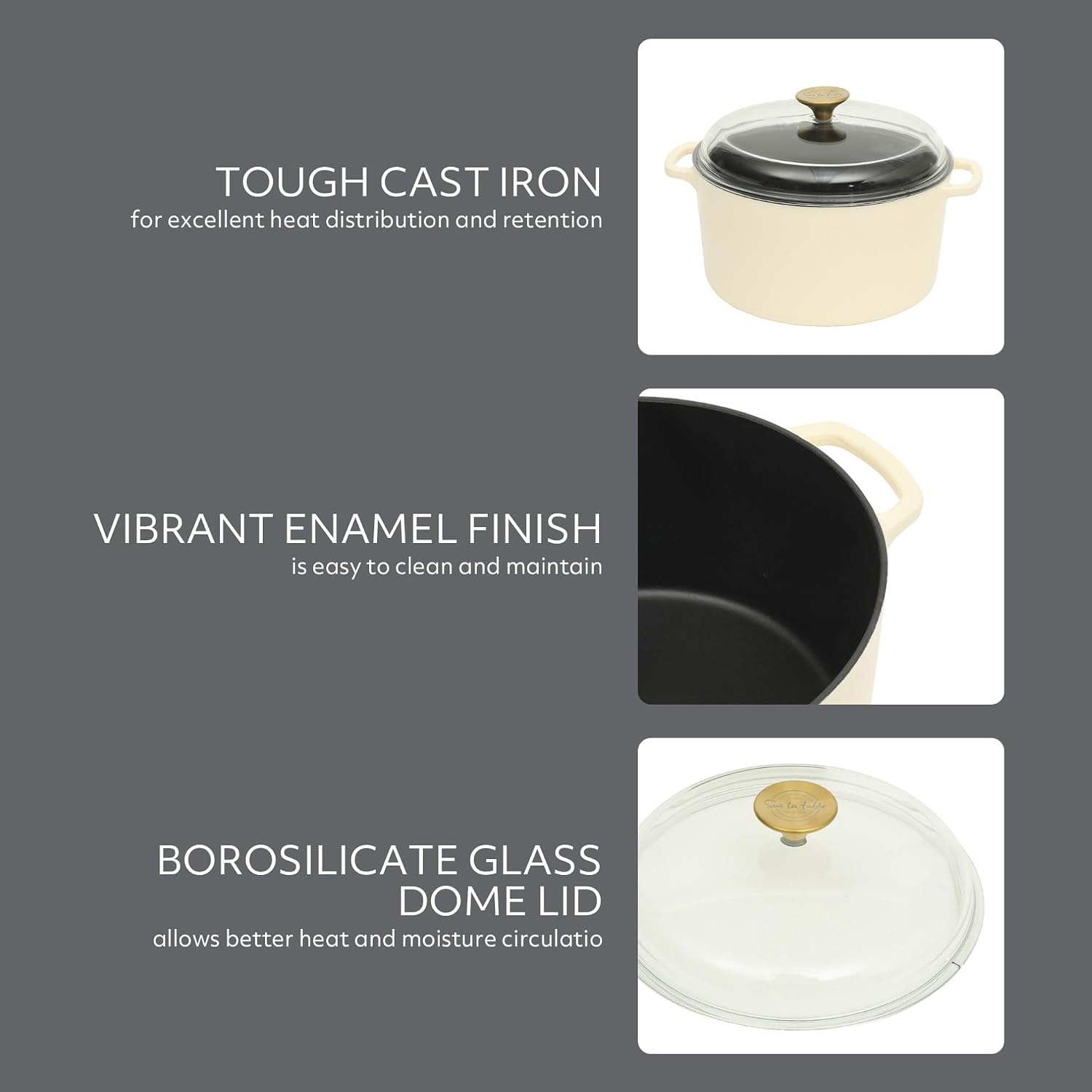 image:imageSur La Table Kitchen Essential Supper Club 5Quart EnamelCoated Cast Iron Dutch Oven Pot with Oven Safe Glass Lid OventoTable Cookware for Bread Soups Stews amp Braising Juniper GreenEggshell White 5qt Dutch