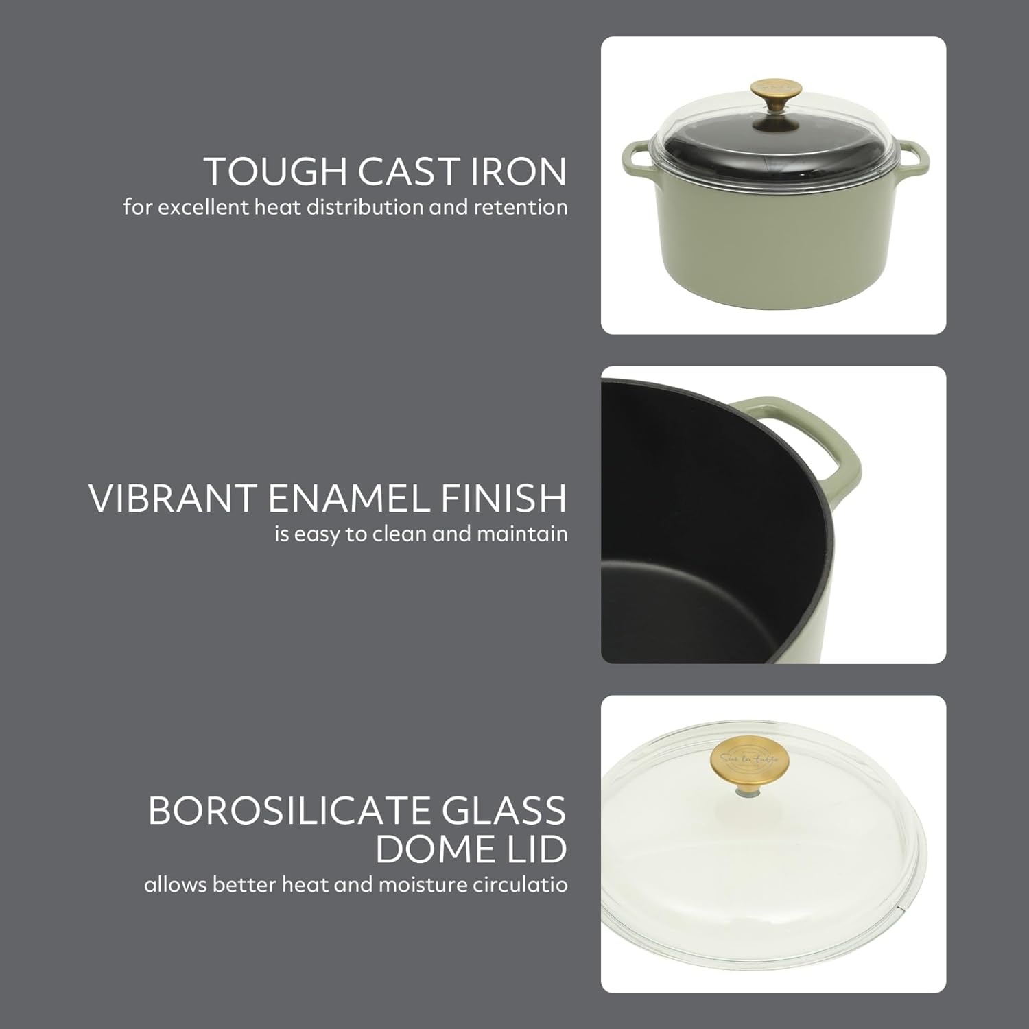 image:imageSur La Table Kitchen Essential Supper Club 5Quart EnamelCoated Cast Iron Dutch Oven Pot with Oven Safe Glass Lid OventoTable Cookware for Bread Soups Stews amp Braising Juniper GreenJuniper Green 5qt Dutch