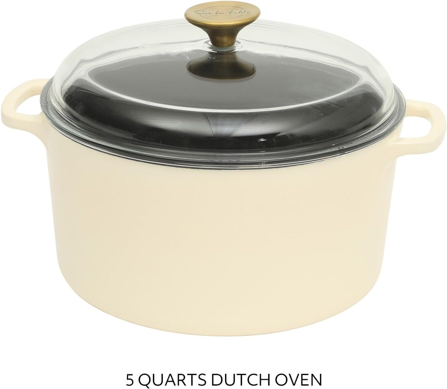 image:imageSur La Table Kitchen Essential Supper Club 5Quart EnamelCoated Cast Iron Dutch Oven Pot with Oven Safe Glass Lid OventoTable Cookware for Bread Soups Stews amp Braising Juniper GreenEggshell White 5qt Dutch