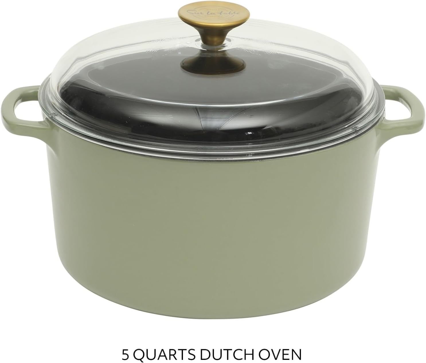 image:imageSur La Table Kitchen Essential Supper Club 5Quart EnamelCoated Cast Iron Dutch Oven Pot with Oven Safe Glass Lid OventoTable Cookware for Bread Soups Stews amp Braising Juniper GreenJuniper Green 5qt Dutch