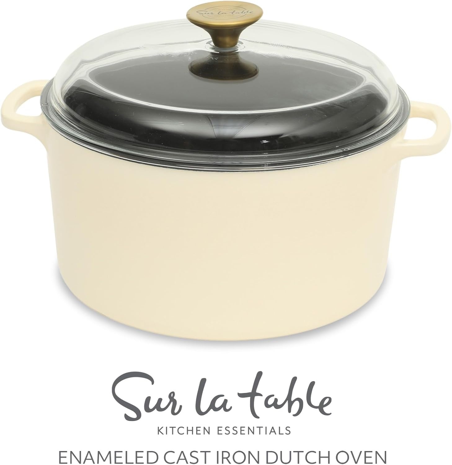 image:imageSur La Table Kitchen Essential Supper Club 5Quart EnamelCoated Cast Iron Dutch Oven Pot with Oven Safe Glass Lid OventoTable Cookware for Bread Soups Stews amp Braising Juniper GreenEggshell White 5qt Dutch