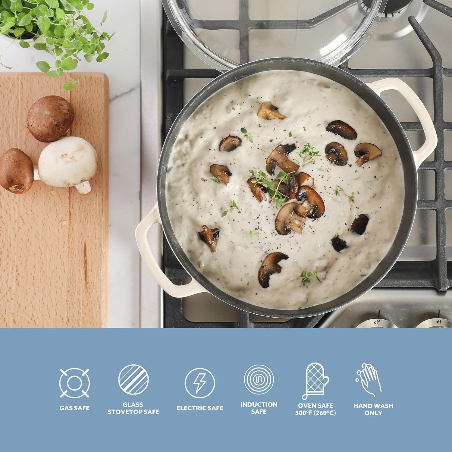 image:imageSur La Table Kitchen Essential Supper Club 5Quart EnamelCoated Cast Iron Dutch Oven Pot with Oven Safe Glass Lid OventoTable Cookware for Bread Soups Stews amp Braising Juniper GreenEggshell White 5qt Dutch