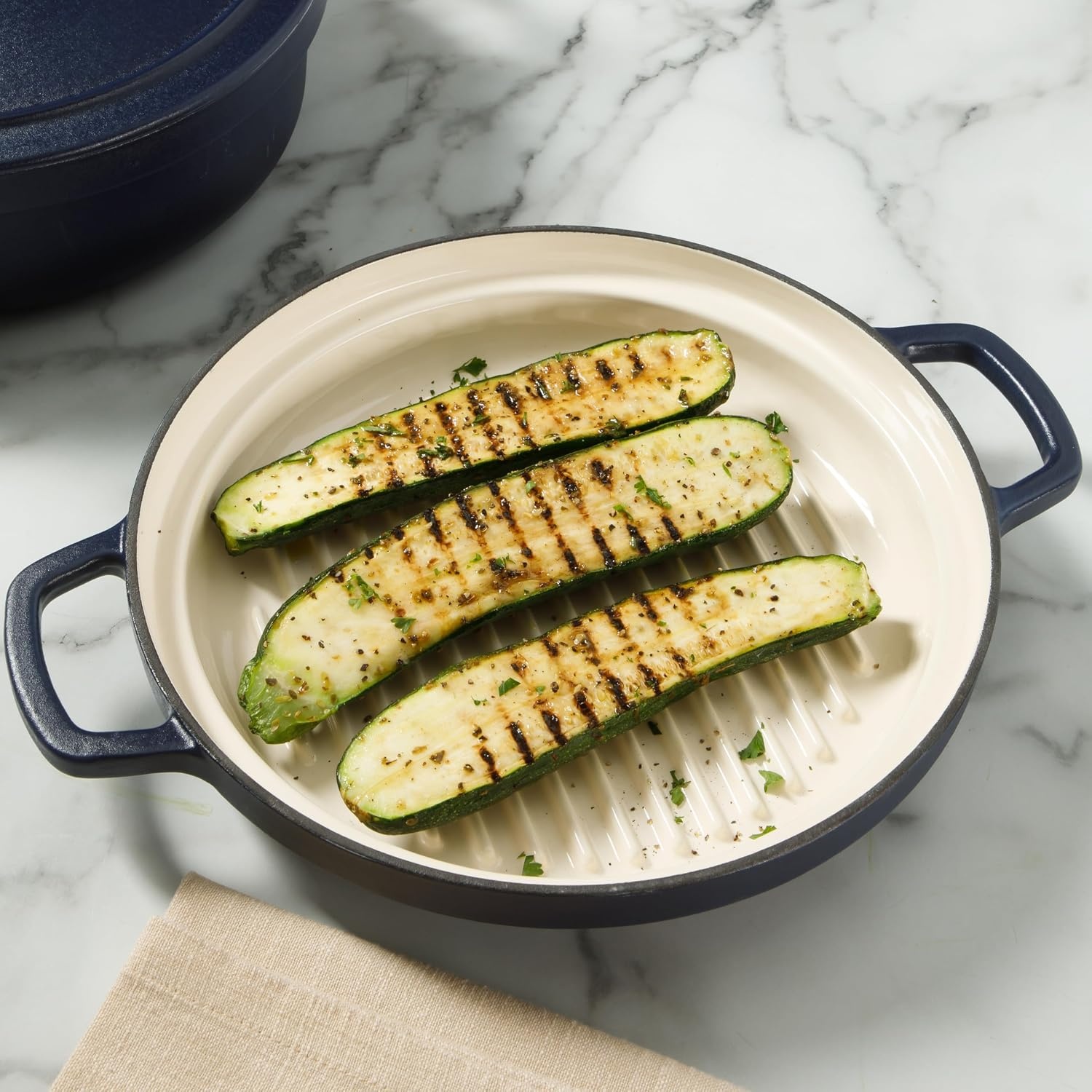 image:imageSur La Table Kitchen Essential Supper Club 5Quart EnamelCoated Cast Iron Dutch Oven Pot with Oven Safe Glass Lid OventoTable Cookware for Bread Soups Stews amp Braising Juniper GreenNavy Blue w Gold Knob Cookware Set