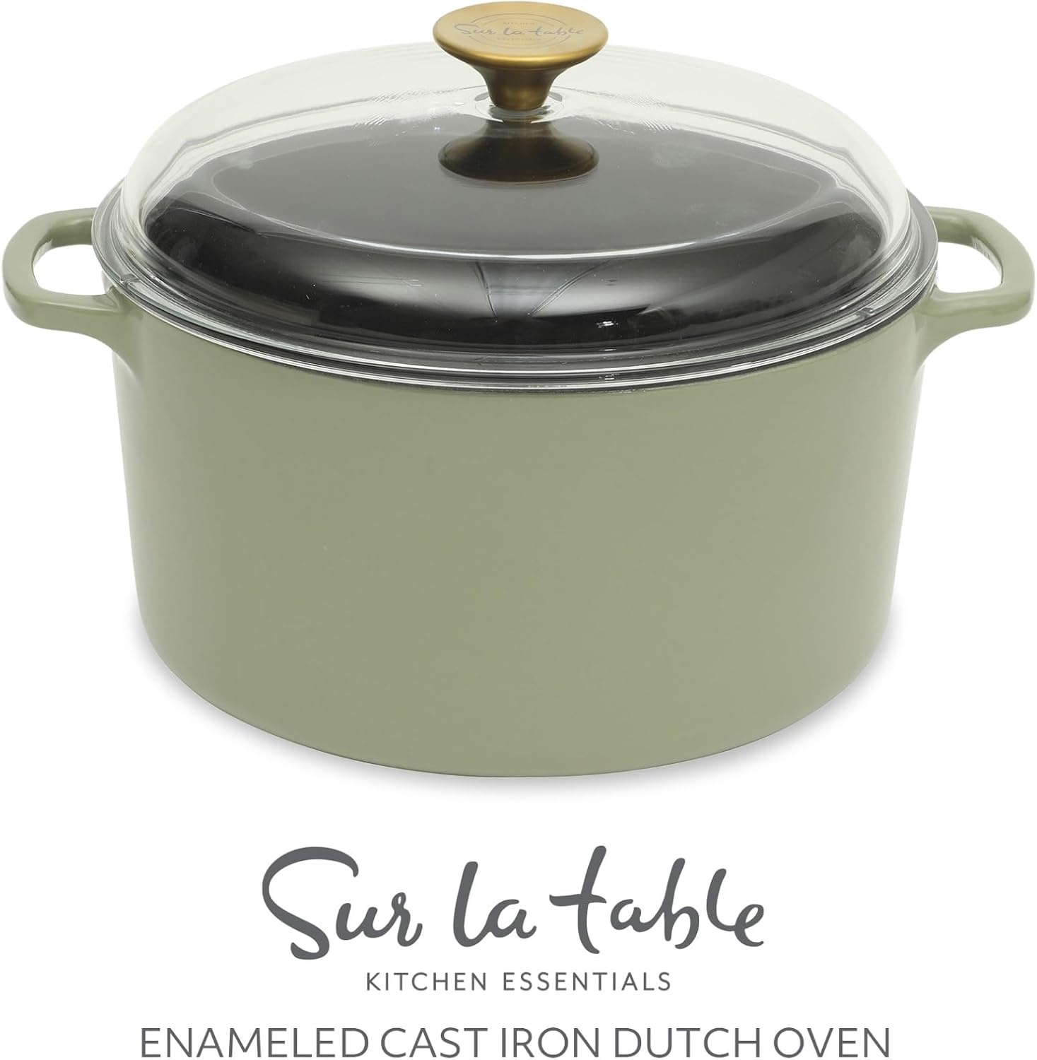 image:imageSur La Table Kitchen Essential Supper Club 5Quart EnamelCoated Cast Iron Dutch Oven Pot with Oven Safe Glass Lid OventoTable Cookware for Bread Soups Stews amp Braising Juniper GreenJuniper Green 5qt Dutch