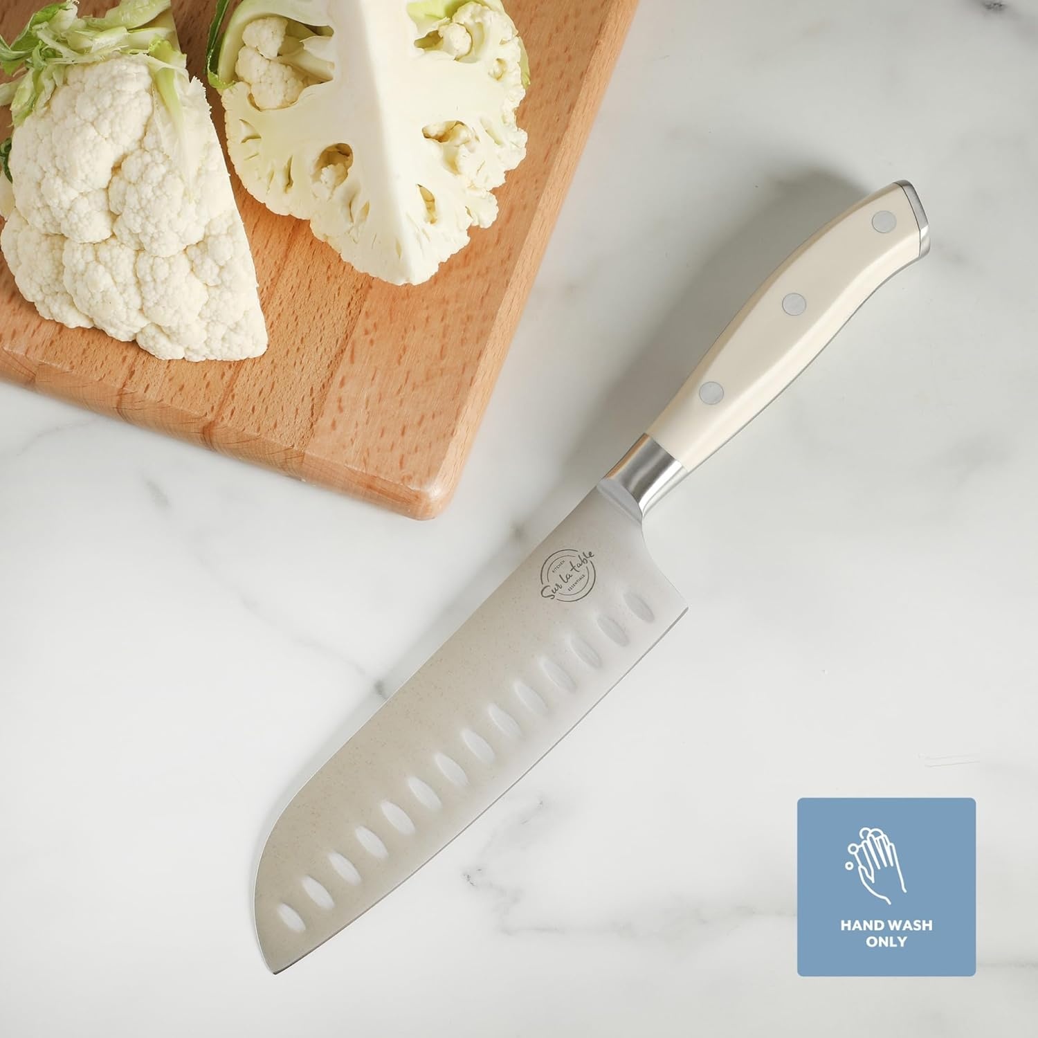 image:imageSur La Table Kitchen Essential Tasting Kitchen German Steel Utility Knife 5Inch Stainless Steel Blade Professional Kitchen Knife with White Handle and Forged Full TangEggshell White 7 Santoku