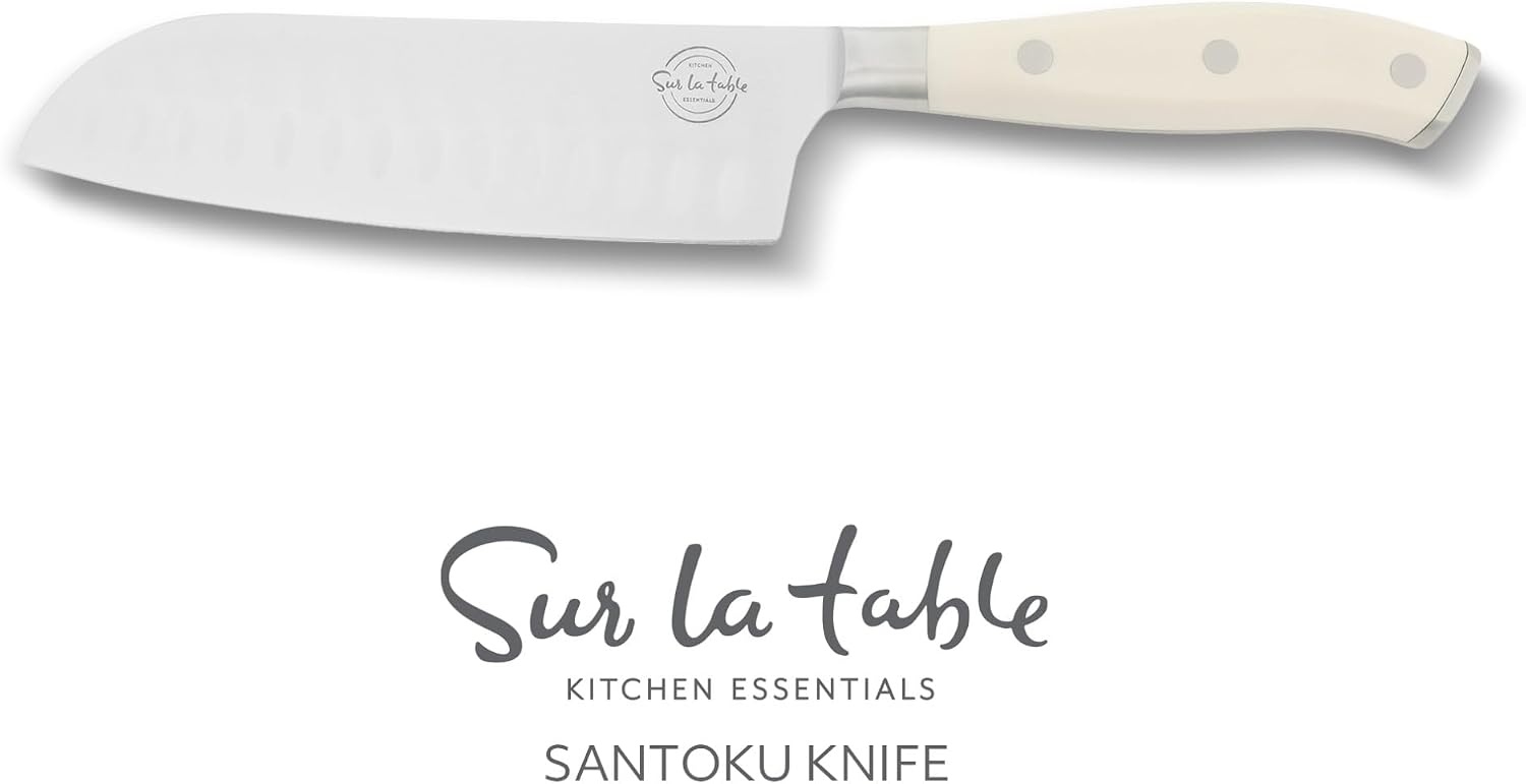 image:imageSur La Table Kitchen Essential Tasting Kitchen German Steel Utility Knife 5Inch Stainless Steel Blade Professional Kitchen Knife with White Handle and Forged Full TangEggshell White 7 Santoku