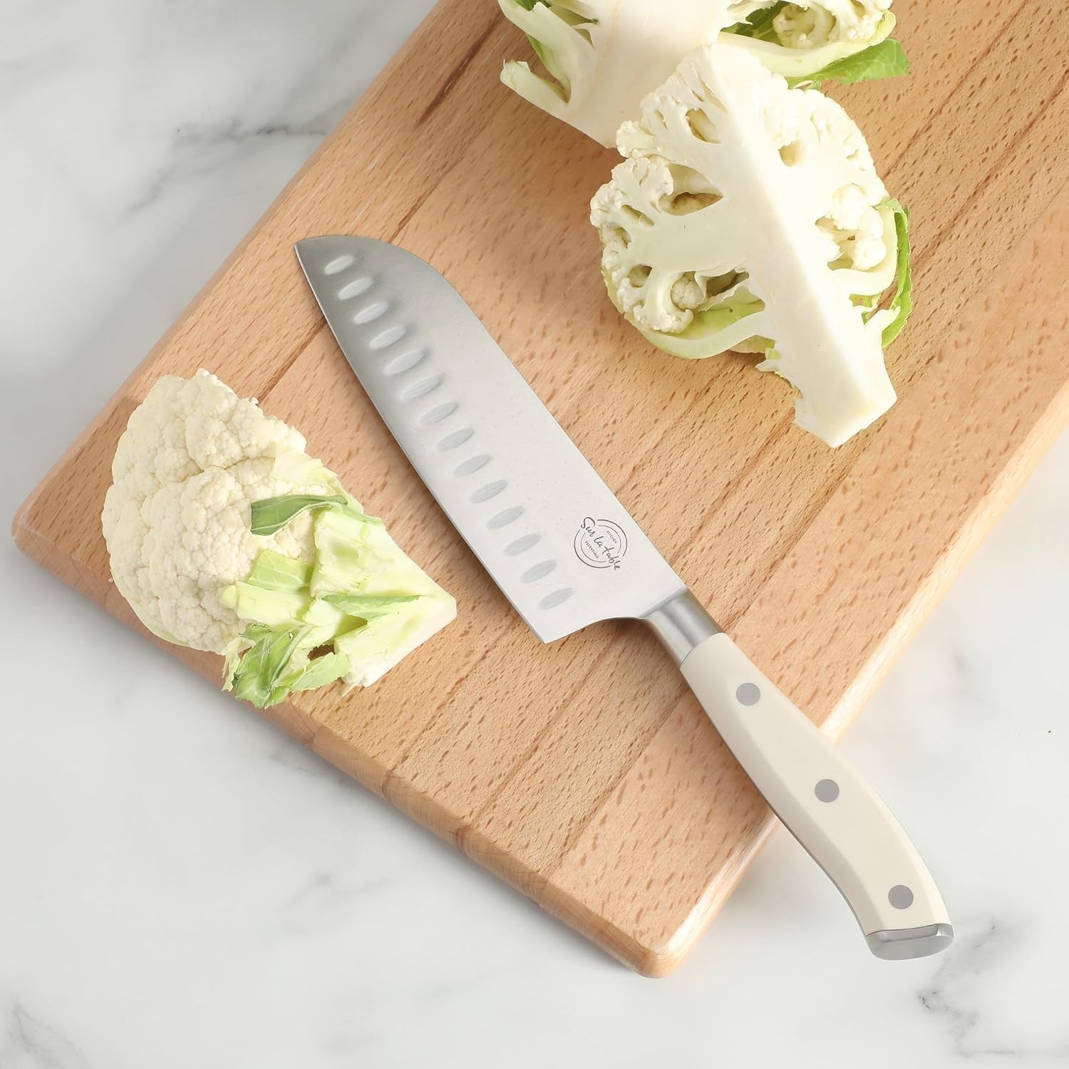 image:imageSur La Table Kitchen Essential Tasting Kitchen German Steel Utility Knife 5Inch Stainless Steel Blade Professional Kitchen Knife with White Handle and Forged Full TangEggshell White 7 Santoku