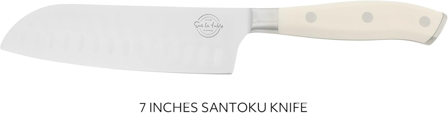 image:imageSur La Table Kitchen Essential Tasting Kitchen German Steel Utility Knife 5Inch Stainless Steel Blade Professional Kitchen Knife with White Handle and Forged Full TangEggshell White 7 Santoku