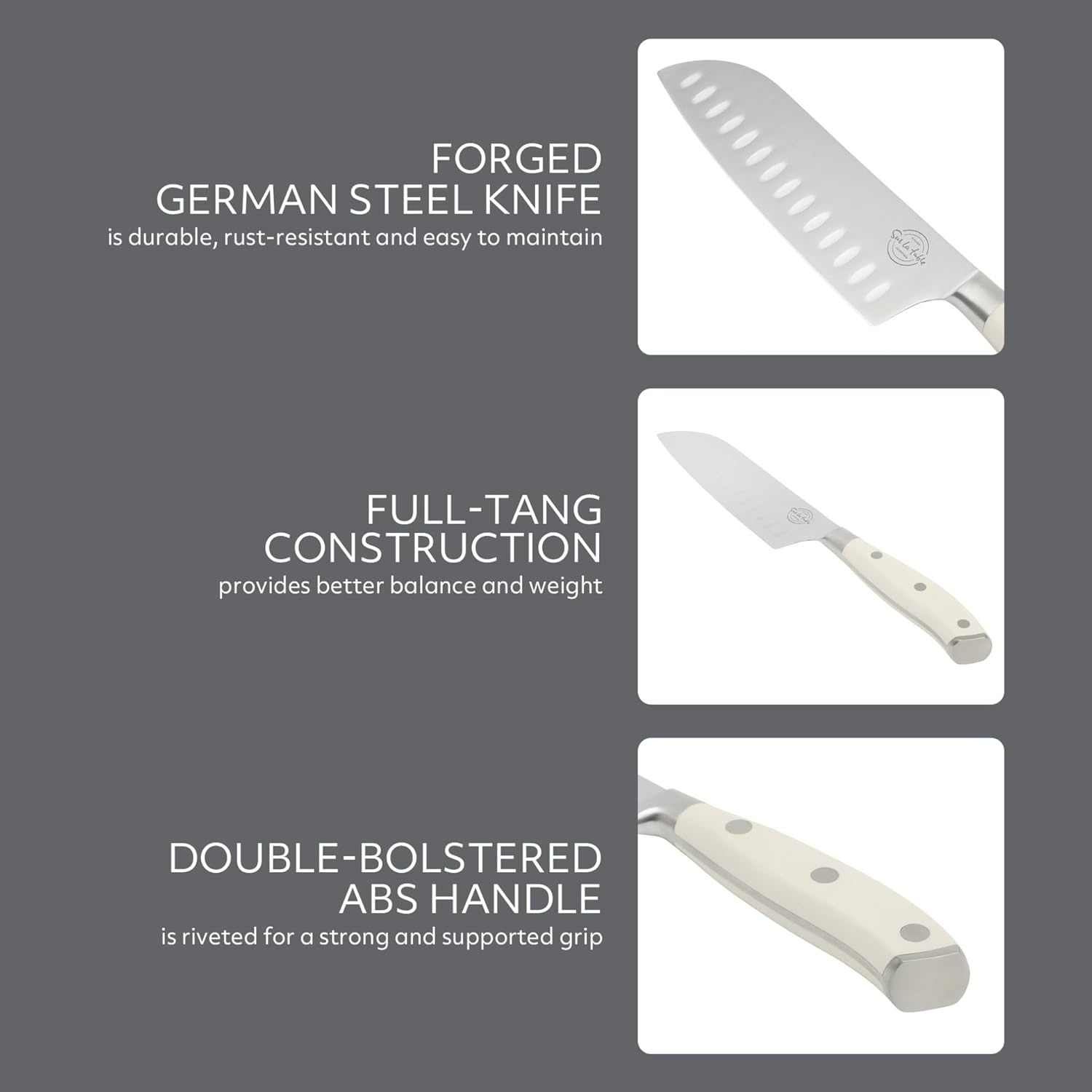 image:imageSur La Table Kitchen Essential Tasting Kitchen German Steel Utility Knife 5Inch Stainless Steel Blade Professional Kitchen Knife with White Handle and Forged Full TangEggshell White 7 Santoku