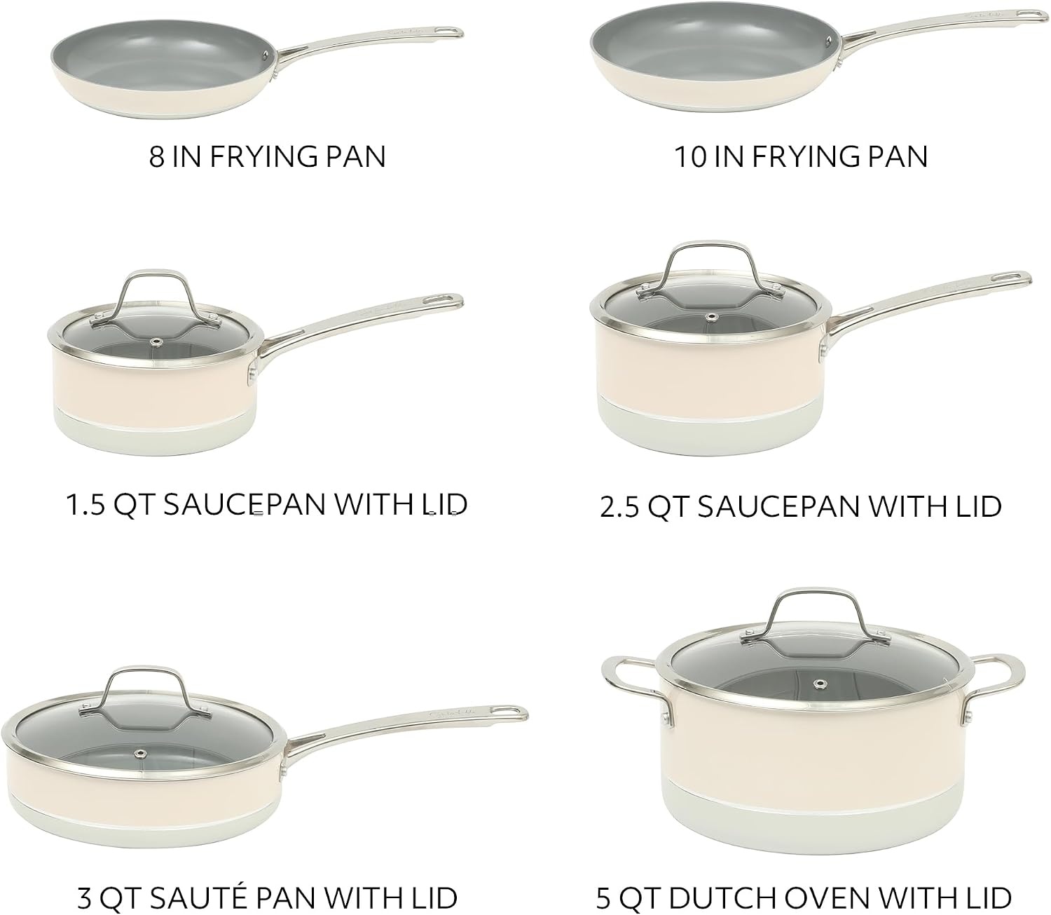 image:imageSur La Table Kitchen Essentials 10 Piece PFA Free Titanium Ceramic Nonstick Interior Forged Aluminum Cookware Pots and Pans Set Black Induction CompatibleTwoTone White Silver