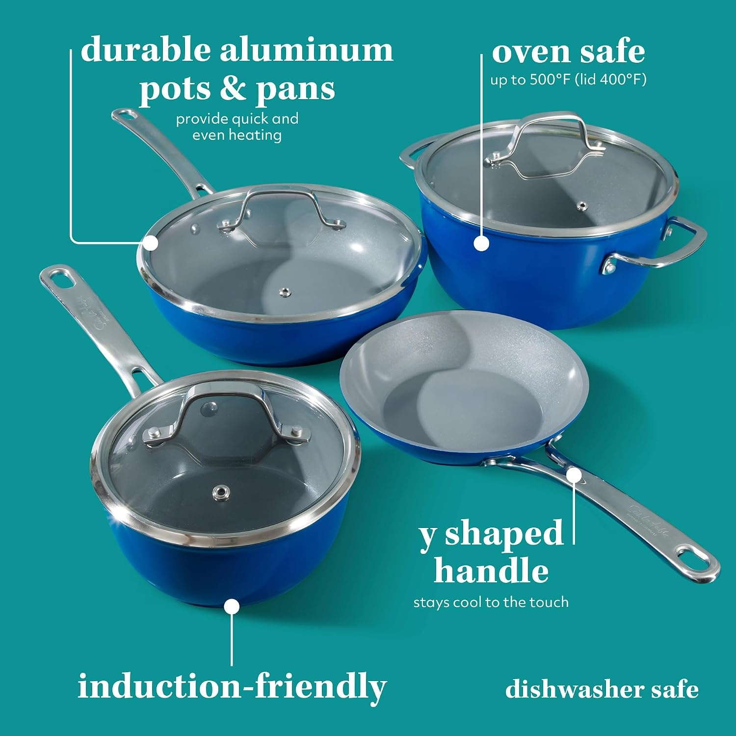 image:imageSur La Table Kitchen Essentials 10 Piece PFA Free Titanium Ceramic Nonstick Interior Forged Aluminum Cookware Pots and Pans Set Black Induction CompatibleBlue
