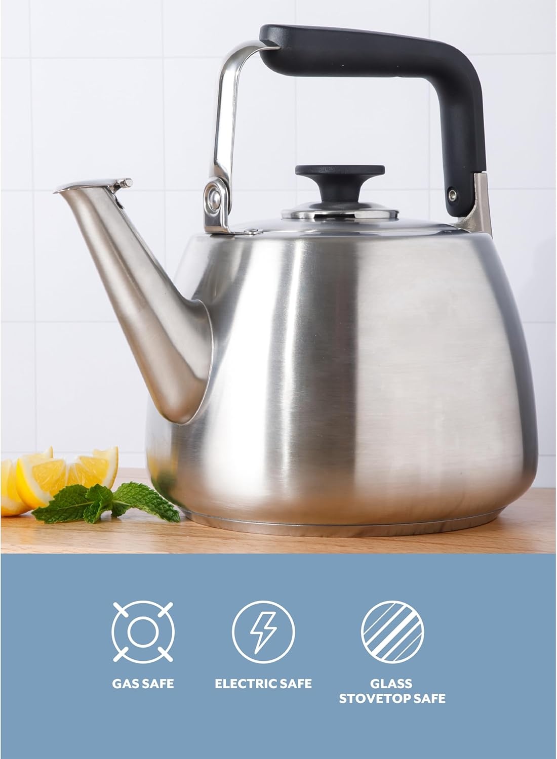 image:imageSur La Table Kitchen Essentials 19Quart Heavy Gauge Brushed Stainless Steel Whistling Tea Kettle Durable Stovetop KettleBrushed Stainless