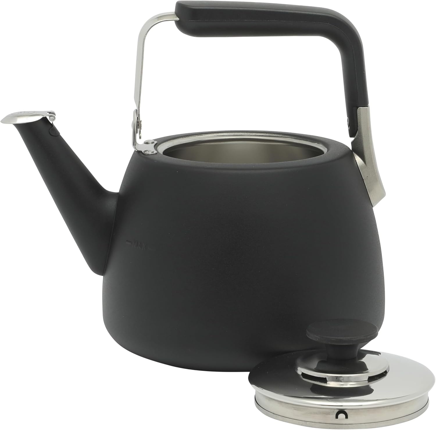 image:imageSur La Table Kitchen Essentials 19Quart Heavy Gauge Brushed Stainless Steel Whistling Tea Kettle Durable Stovetop KettleMatte Black