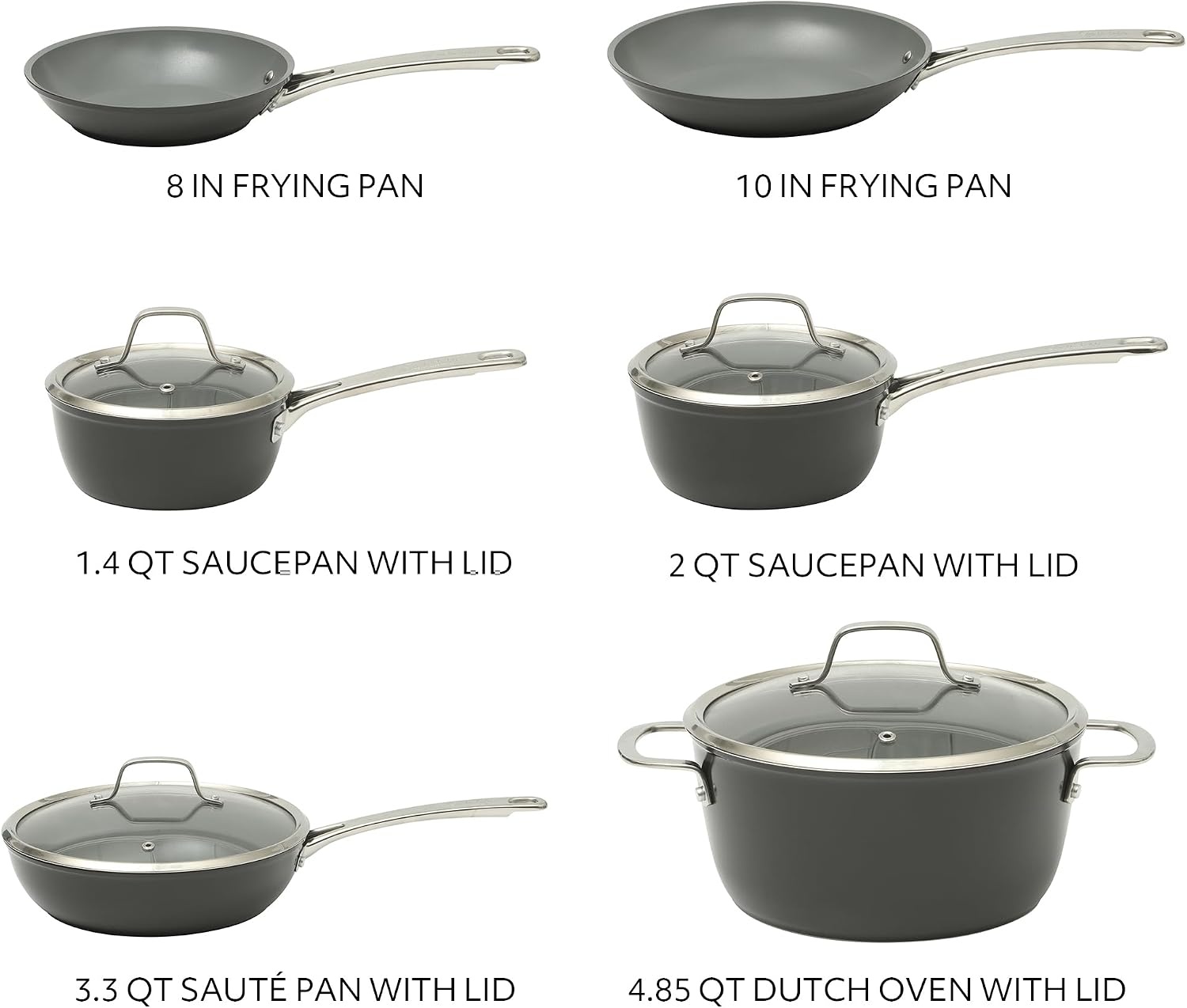 image:imageSur La Table Kitchen Essentials Cool Commune Hard Anodized 10 Piece PFA Free Ceramic Non stick Interior Forged Durable Aluminum Pots and Pans Cookware Set Black Induction CompatibleBlack Hard Anodized Aluminum