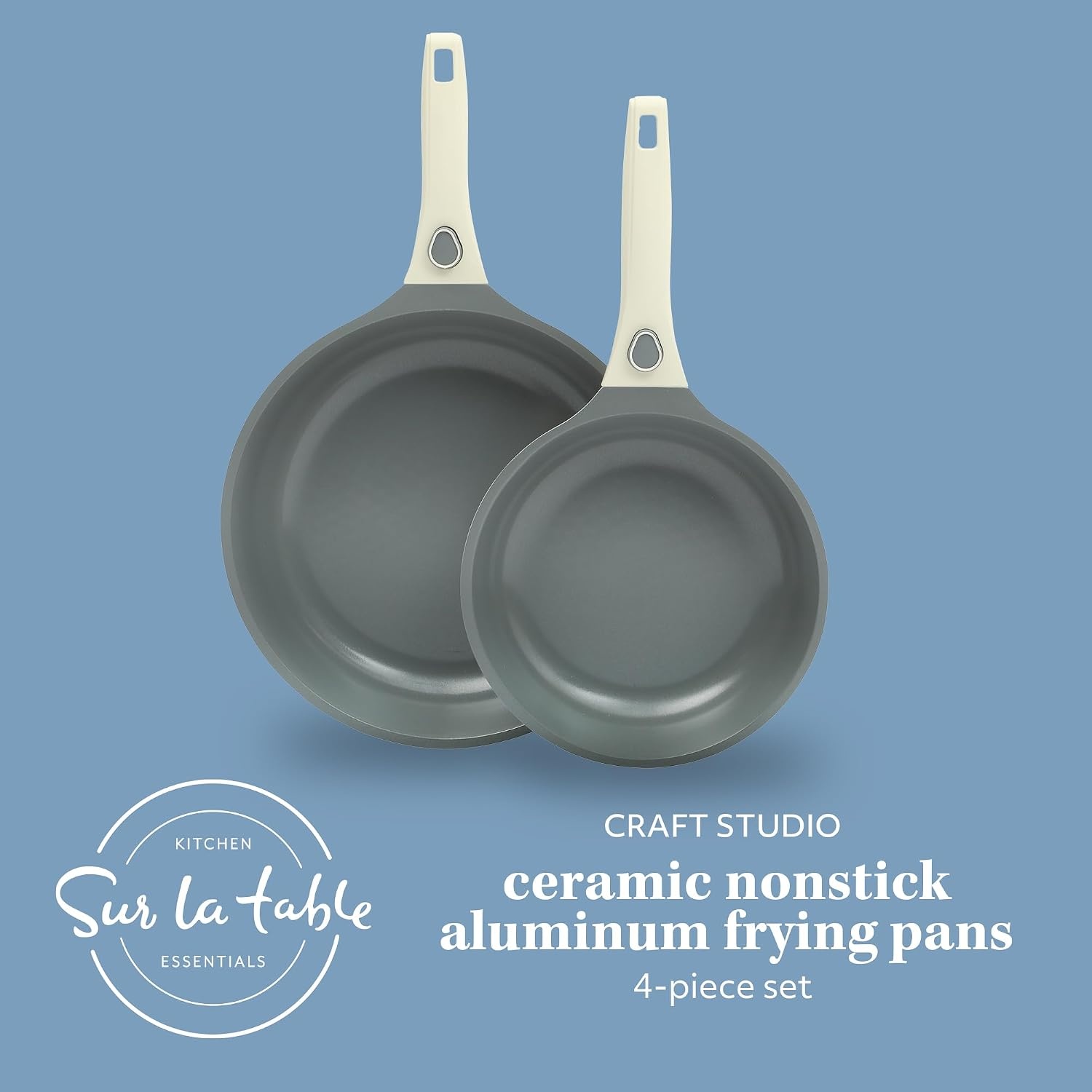 image:imageSur La Table Kitchen Essentials Craft Studio Cast Aluminum Detachable Handle 8 and 10 Inch Skillet Fry Pan Set wPFA Free Ceramic Non Stick Removable Handle Induction Safe Eggshell WhiteEggshell White Fry Pan