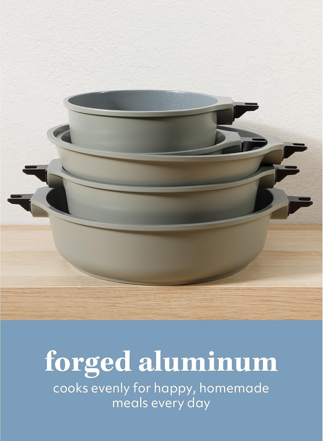 image:imageSur La Table Kitchen Essentials Craft Studio Cast Aluminum Detachable Handle 8 and 10 Inch Skillet Fry Pan Set wPFA Free Ceramic Non Stick Removable Handle Induction Safe Eggshell WhiteJuniper Green