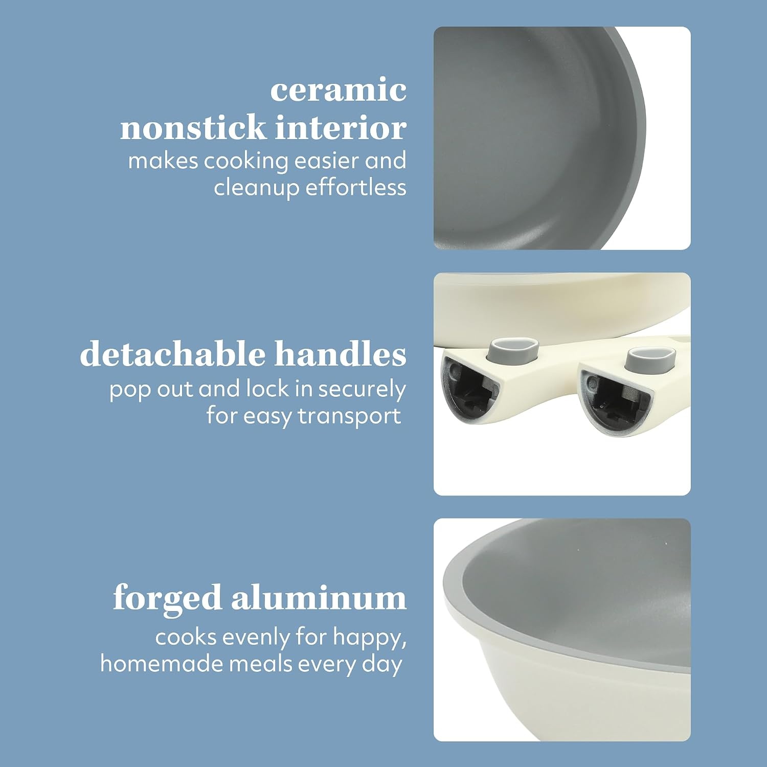 image:imageSur La Table Kitchen Essentials Craft Studio Cast Aluminum Detachable Handle 8 and 10 Inch Skillet Fry Pan Set wPFA Free Ceramic Non Stick Removable Handle Induction Safe Eggshell WhiteEggshell White Fry Pan