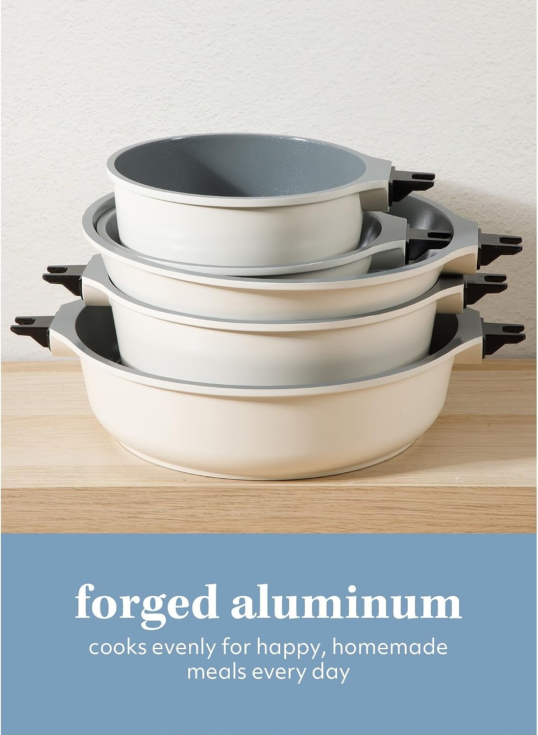 image:imageSur La Table Kitchen Essentials Craft Studio Cast Aluminum Detachable Handle 8 and 10 Inch Skillet Fry Pan Set wPFA Free Ceramic Non Stick Removable Handle Induction Safe Eggshell WhiteEggshell White