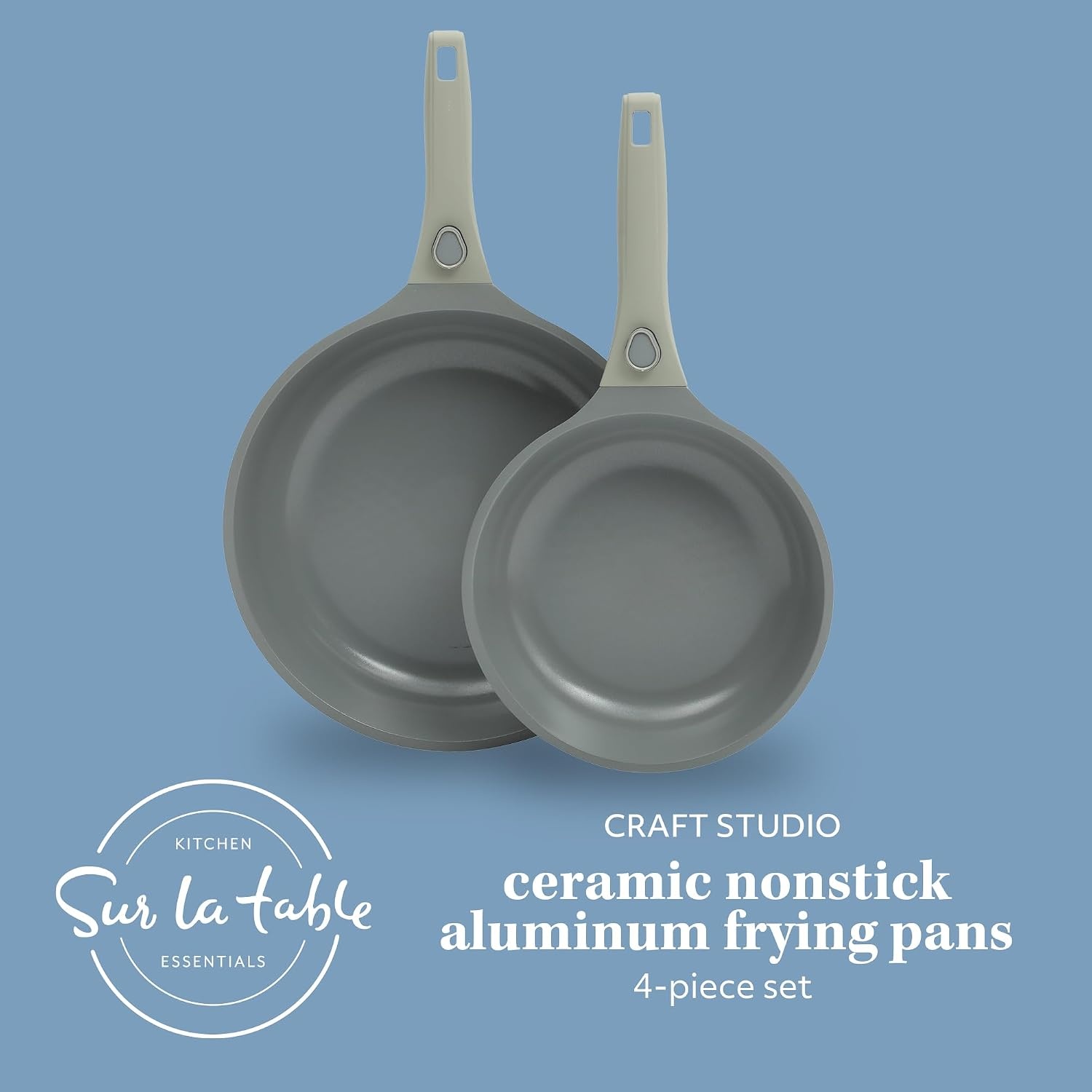 image:imageSur La Table Kitchen Essentials Craft Studio Cast Aluminum Detachable Handle 8 and 10 Inch Skillet Fry Pan Set wPFA Free Ceramic Non Stick Removable Handle Induction Safe Eggshell WhiteJuniper Green Fry Pan