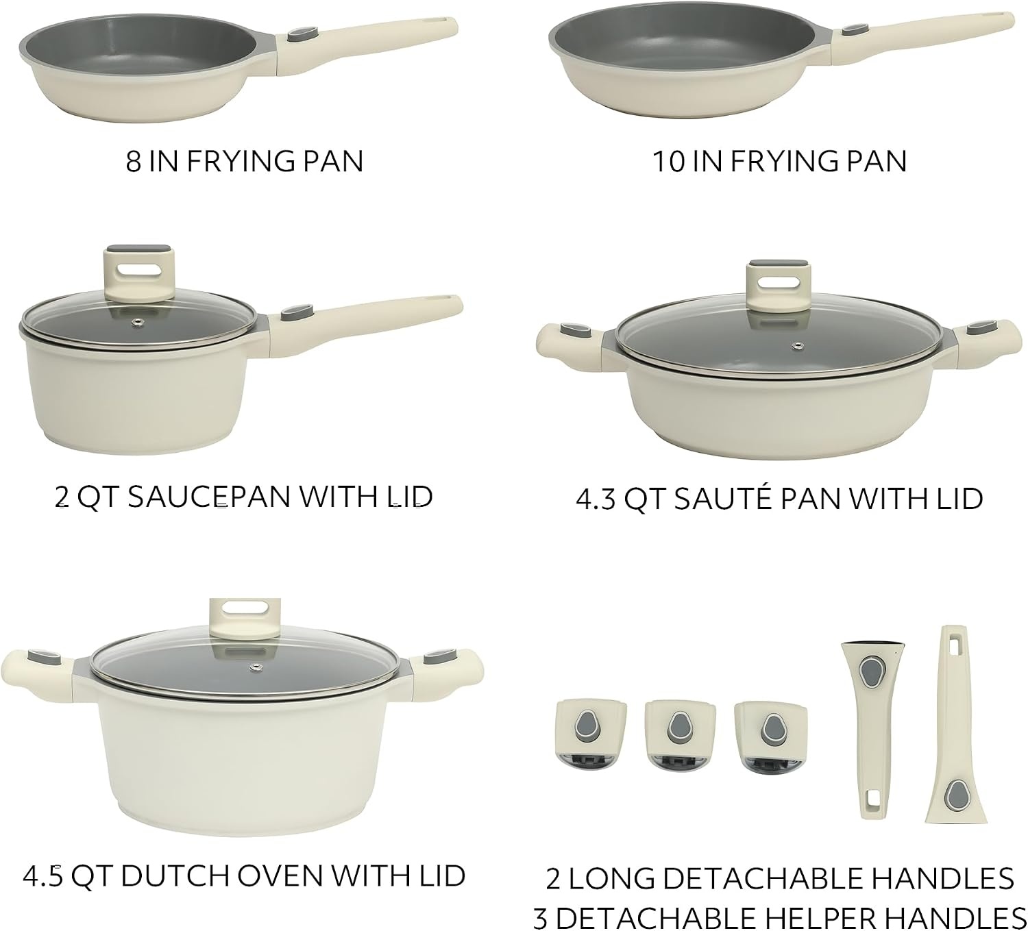 image:imageSur La Table Kitchen Essentials Craft Studio Cast Aluminum Detachable Handle 8 and 10 Inch Skillet Fry Pan Set wPFA Free Ceramic Non Stick Removable Handle Induction Safe Eggshell WhiteEggshell White
