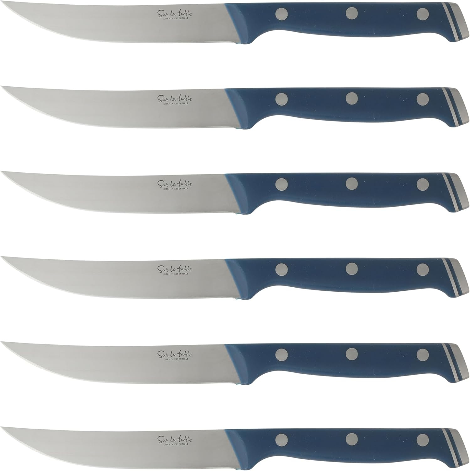 image:imageSur La Table Kitchen Essentials Knife Set with Block 14Piece Forged German Steel Kitchen Knives Beech Wood Block Chef Santoku Bread amp Steak Knives Shears amp Sharpener TaupeBlue 14pc Set