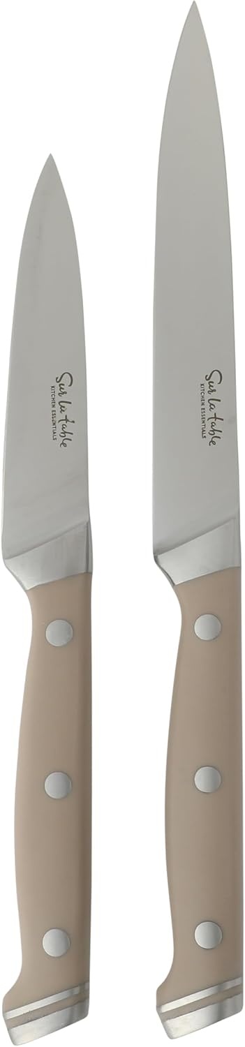 image:imageSur La Table Kitchen Essentials Knife Set with Block 14Piece Forged German Steel Kitchen Knives Beech Wood Block Chef Santoku Bread amp Steak Knives Shears amp Sharpener TaupeTaupe 14pc Set